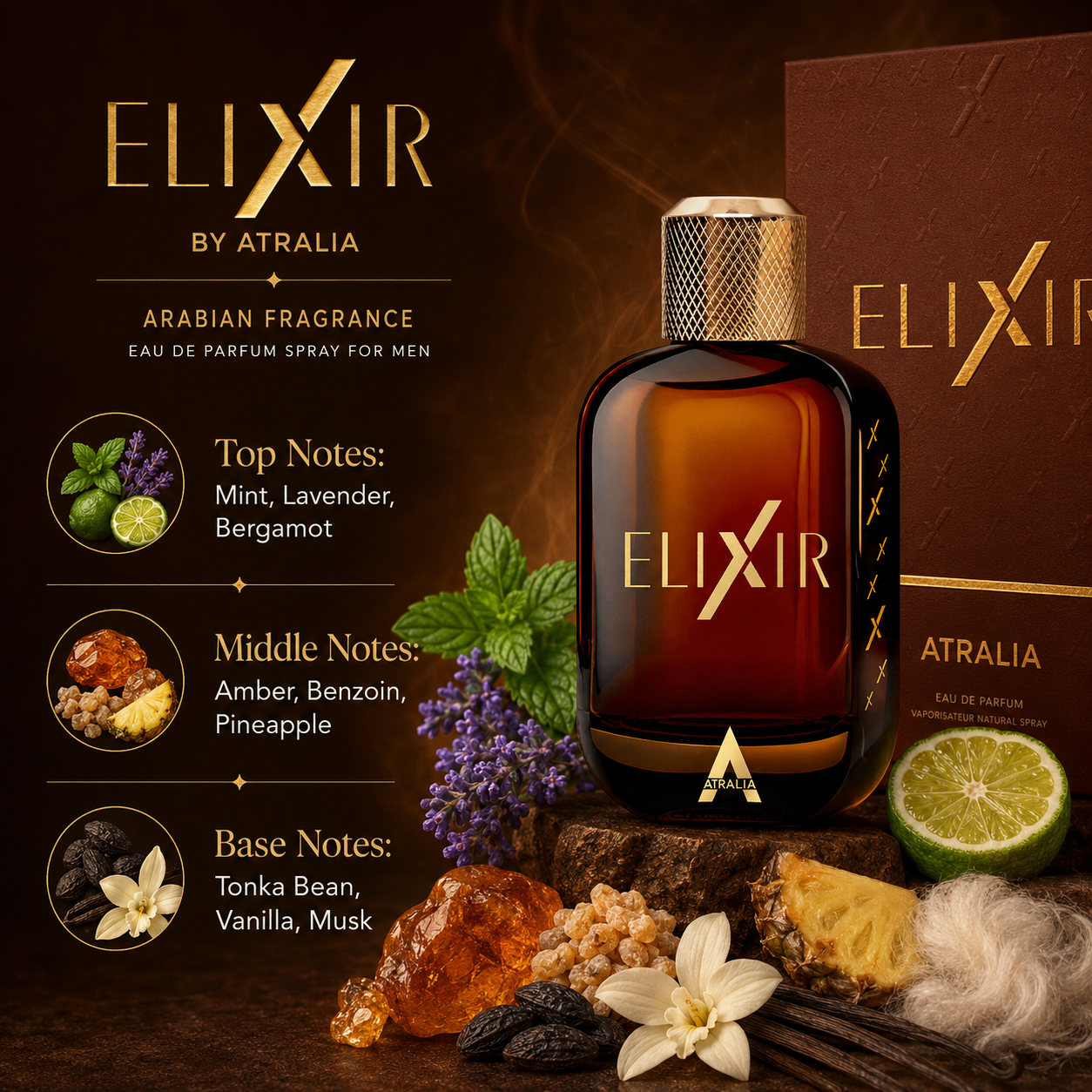 Atralia Elixir Arabian Fragrance Eau de Parfum Spray for Men 3.4 Oz