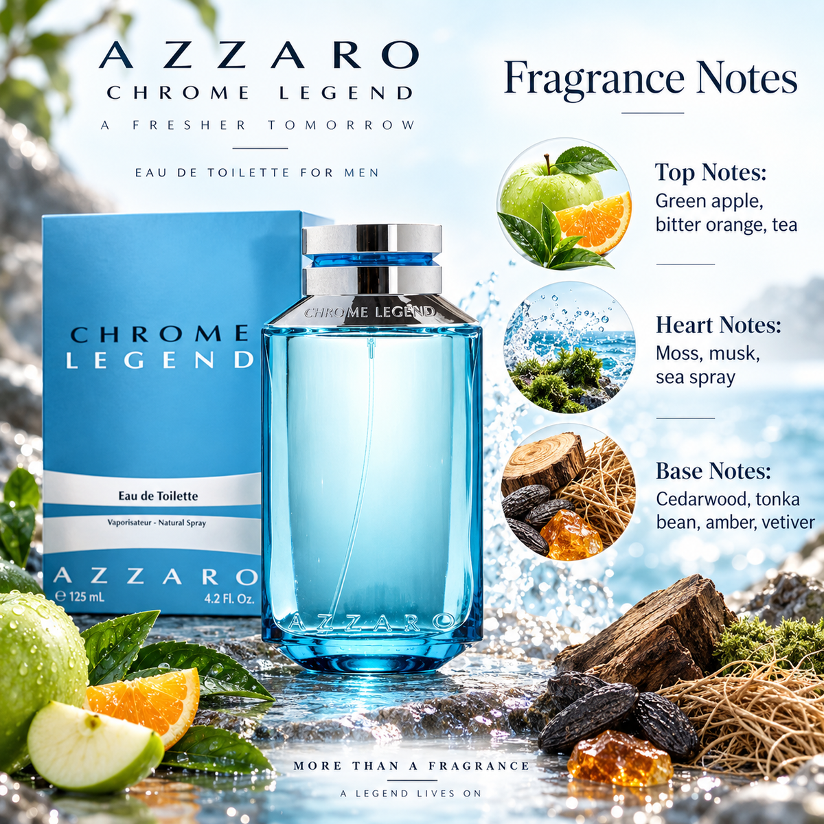 Azzaro Chrome Legend Eau de Toilette for Men, 4.2 Ounce