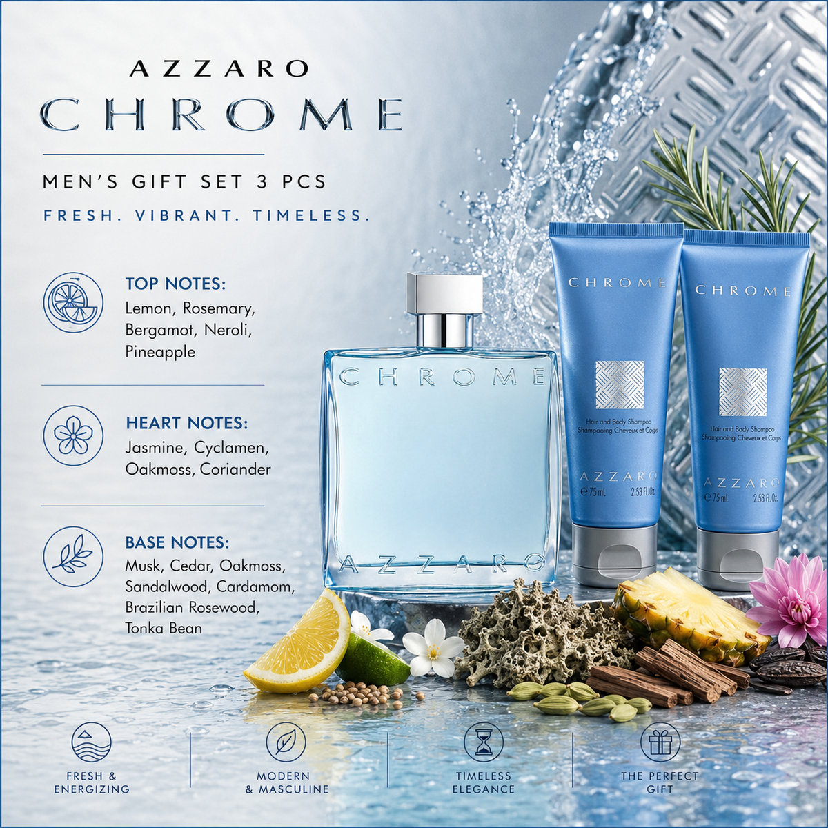 Azzaro Chrome 3-Piece Gift Set for Men