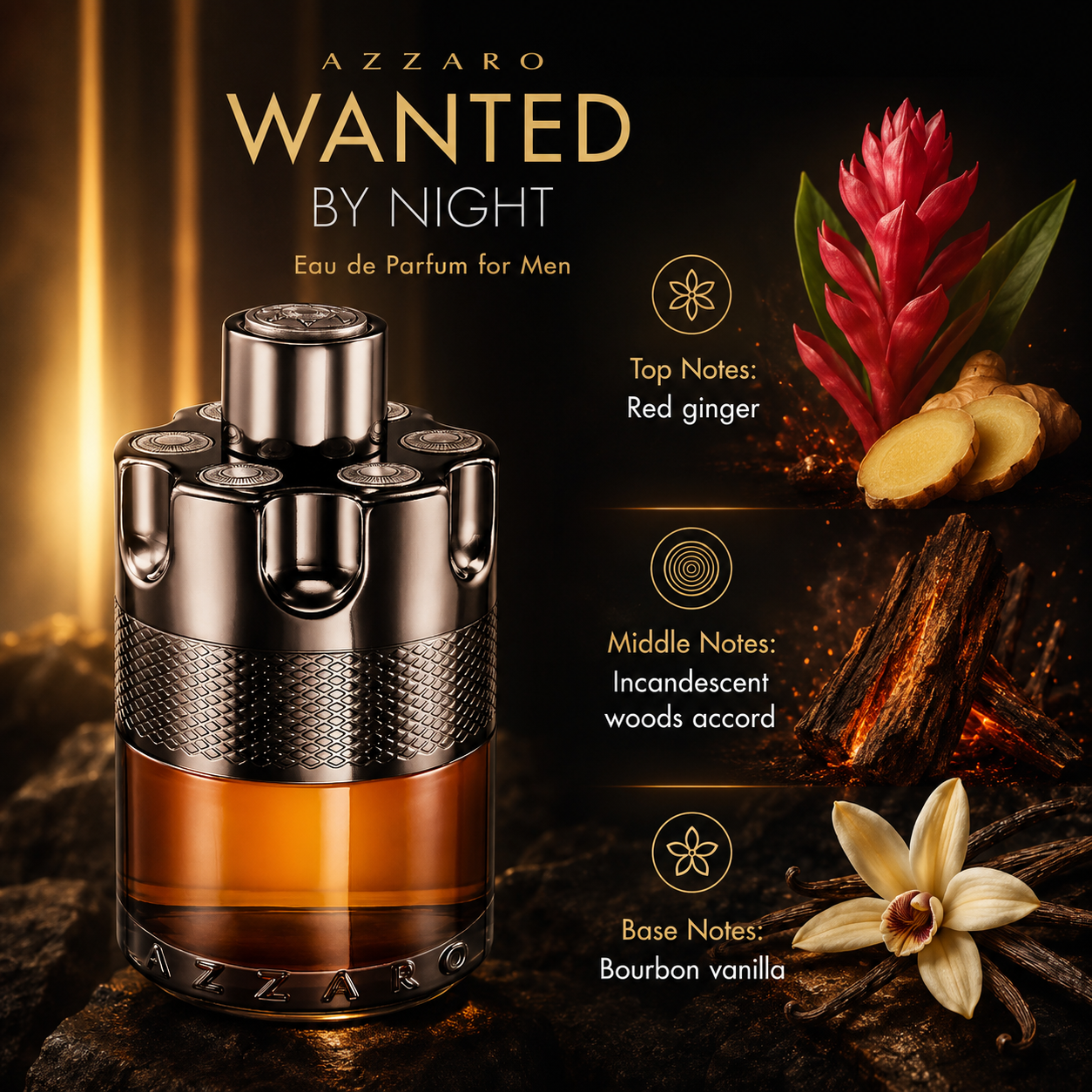 Azzaro Wanted By Night Eau de Parfum for Men 3.4 Ounce