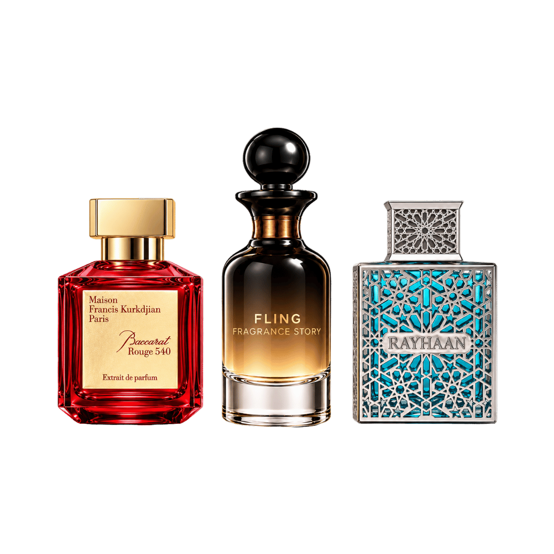 Baccarat Rouge Red + Fragrance Story Fling + Rayhaan Aquatica 3-Piece Fragrance Bundle for Men