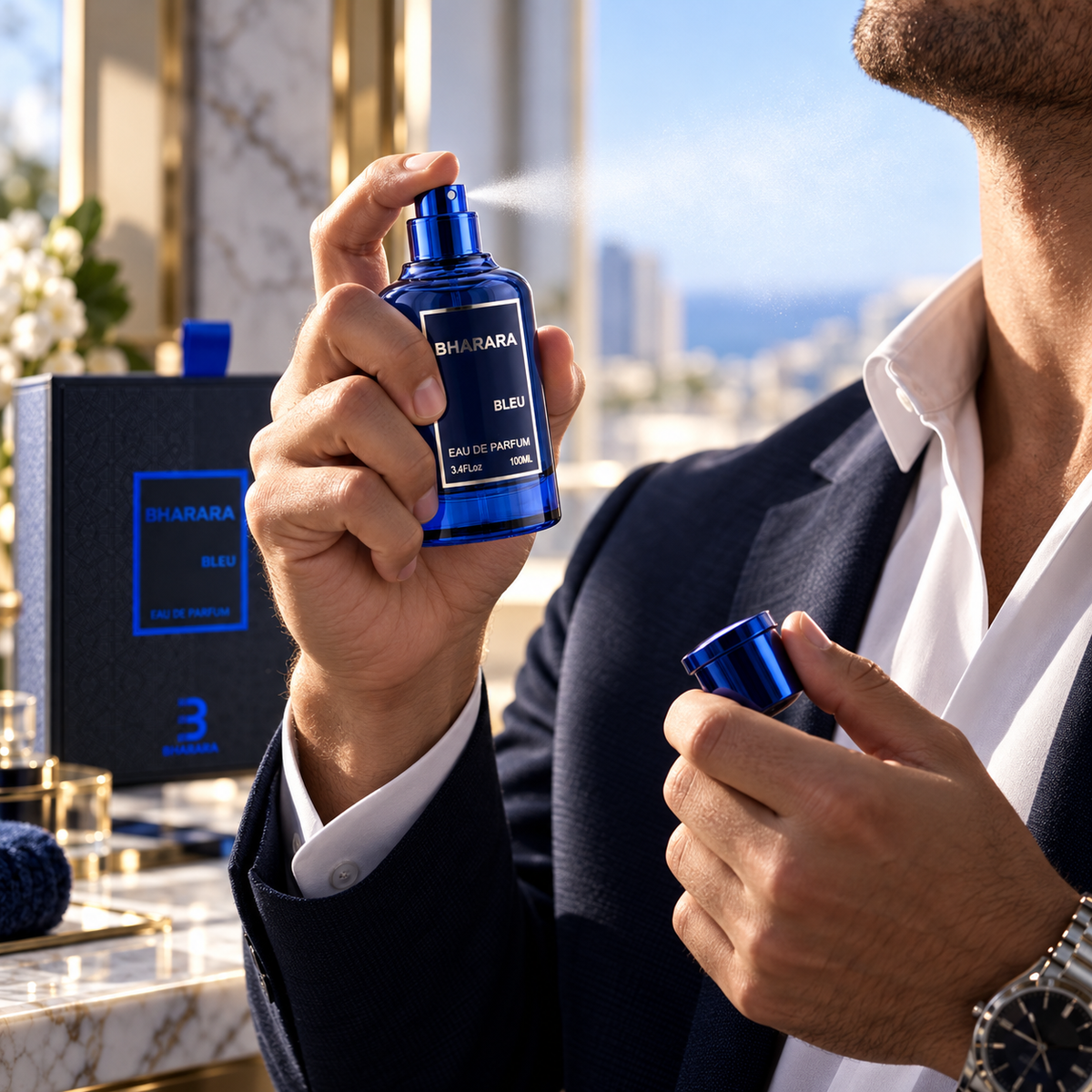 Bharara Bleu Eau de Parfum for Men, 3.4 Ounce
