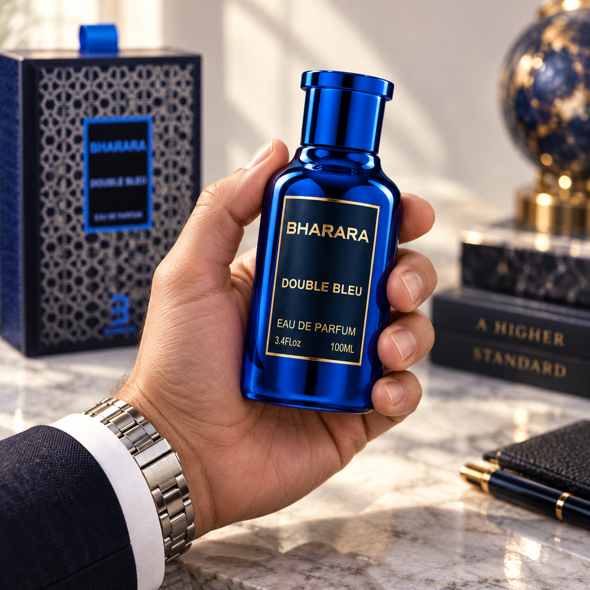 Bharara Double Bleu Eau de Parfum for Men, 3.4 Ounce
