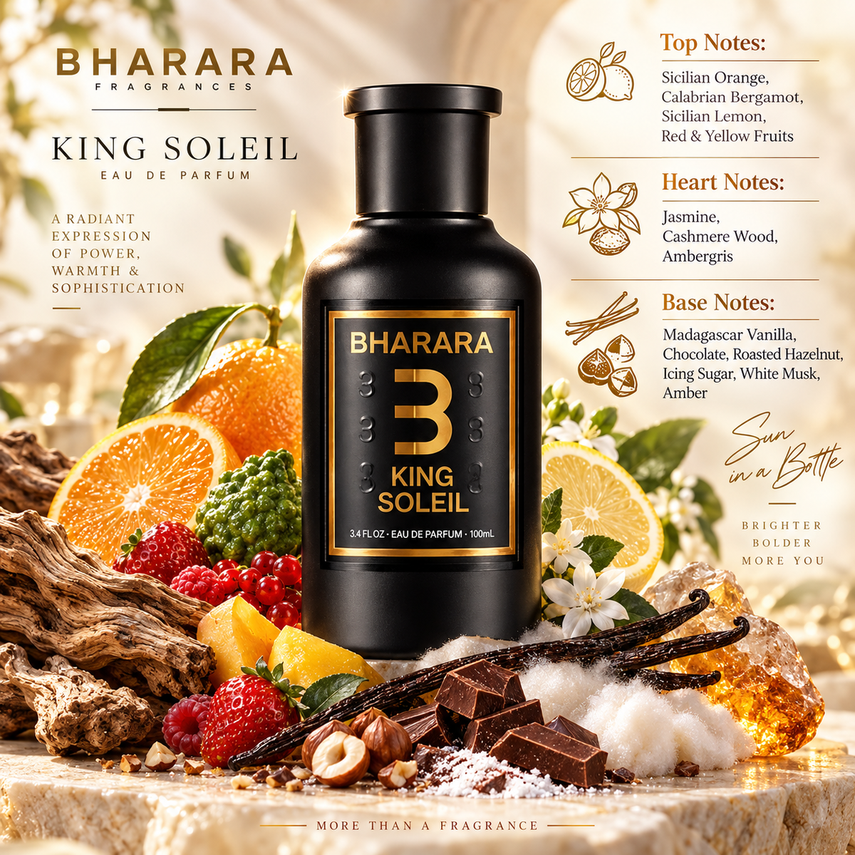 Bharara King Soleil Eau de Parfum for Unisex, 3.4 Ounce