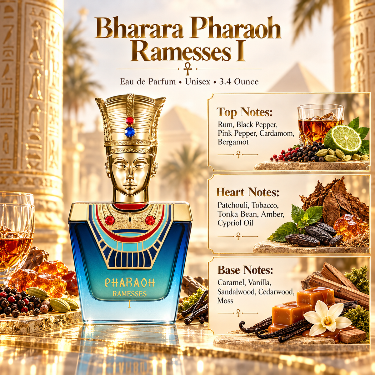 Bharara Pharaoh Ramesses I Eau de Parfum for Men 3.4 Ounce