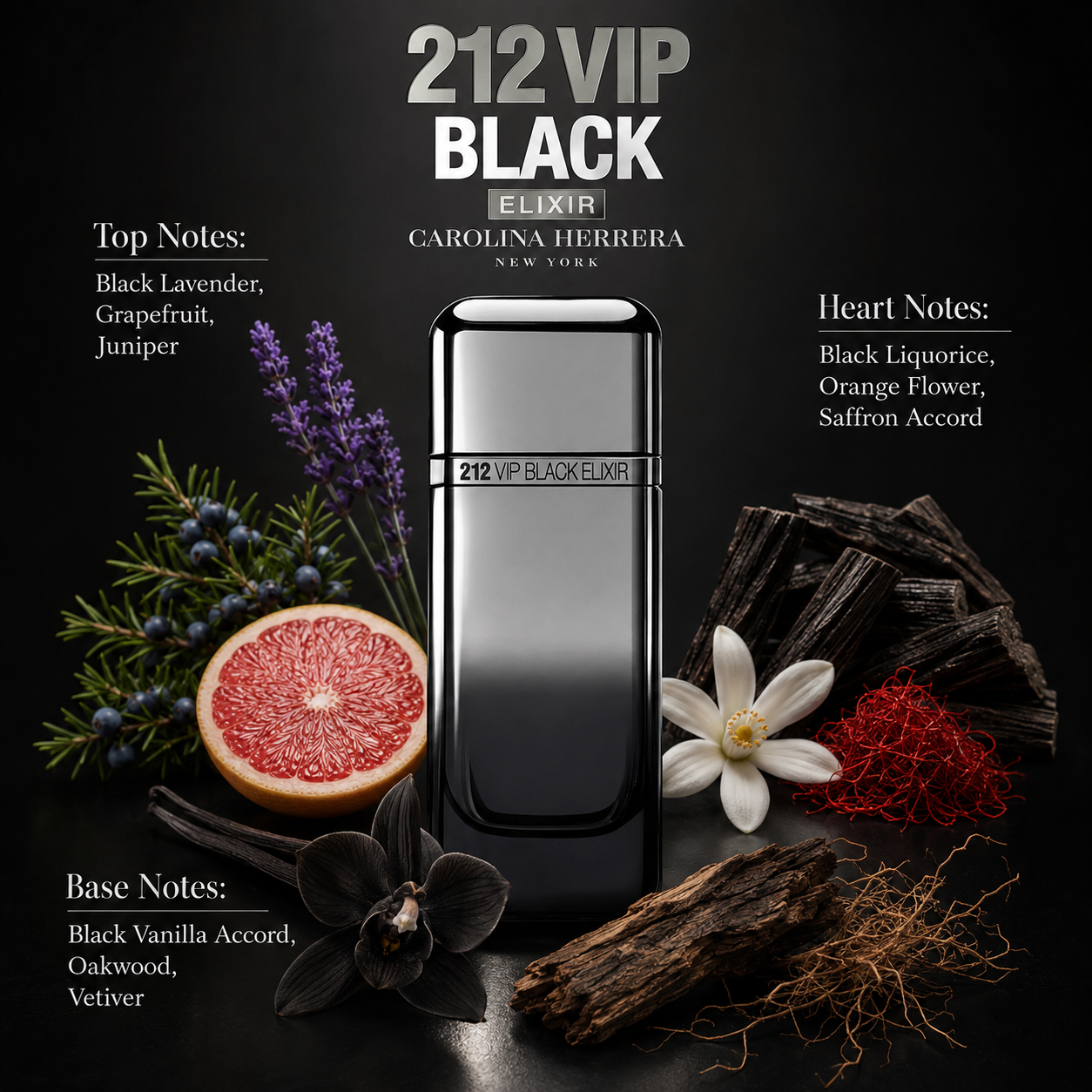 Carolina Herrera 212 VIP Black Elixir Eau de Parfum for Men 3.4 Ounce