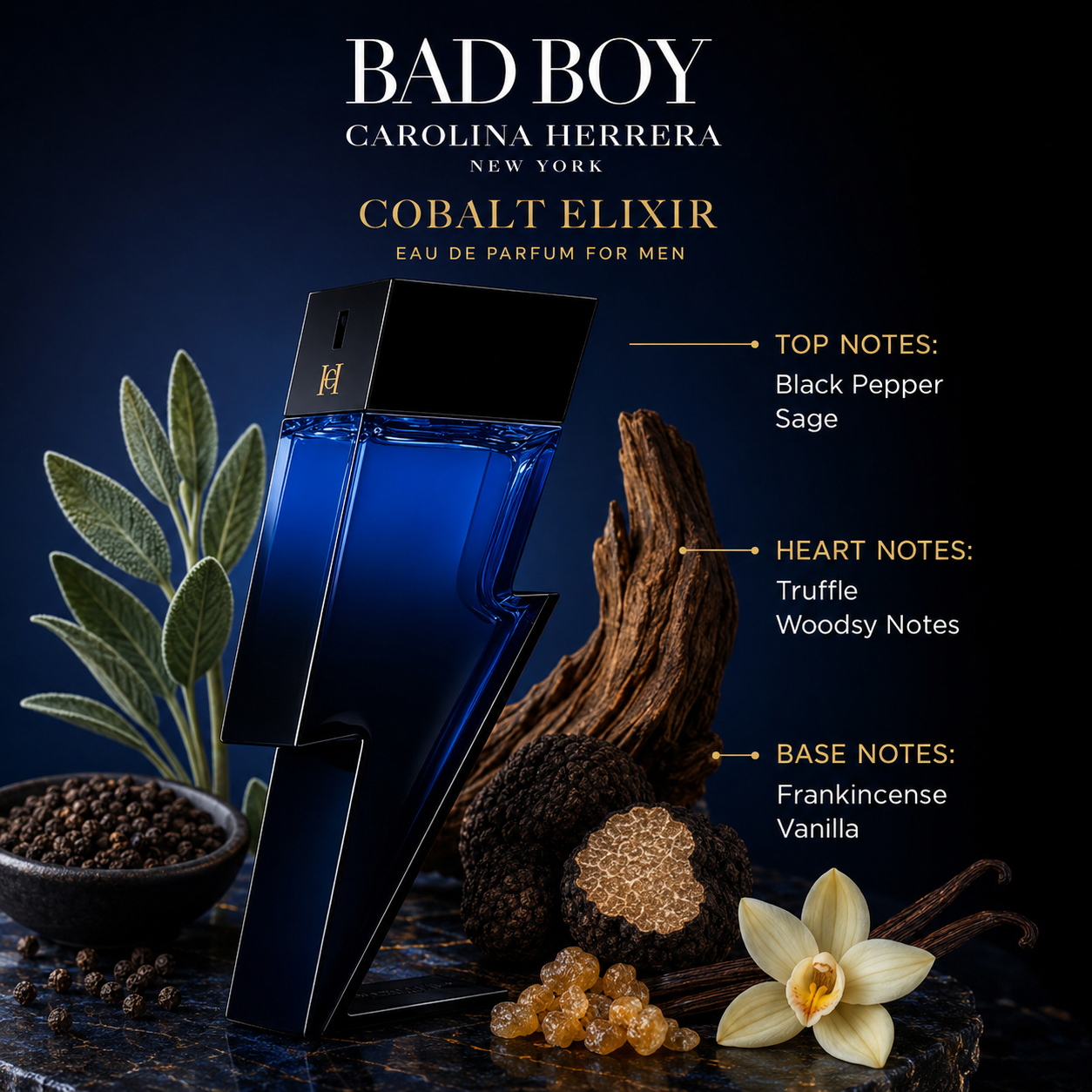 Carolina Herrera Bad Boy Cobalt Elixir Eau de Parfum for Men 3.4 Ounce