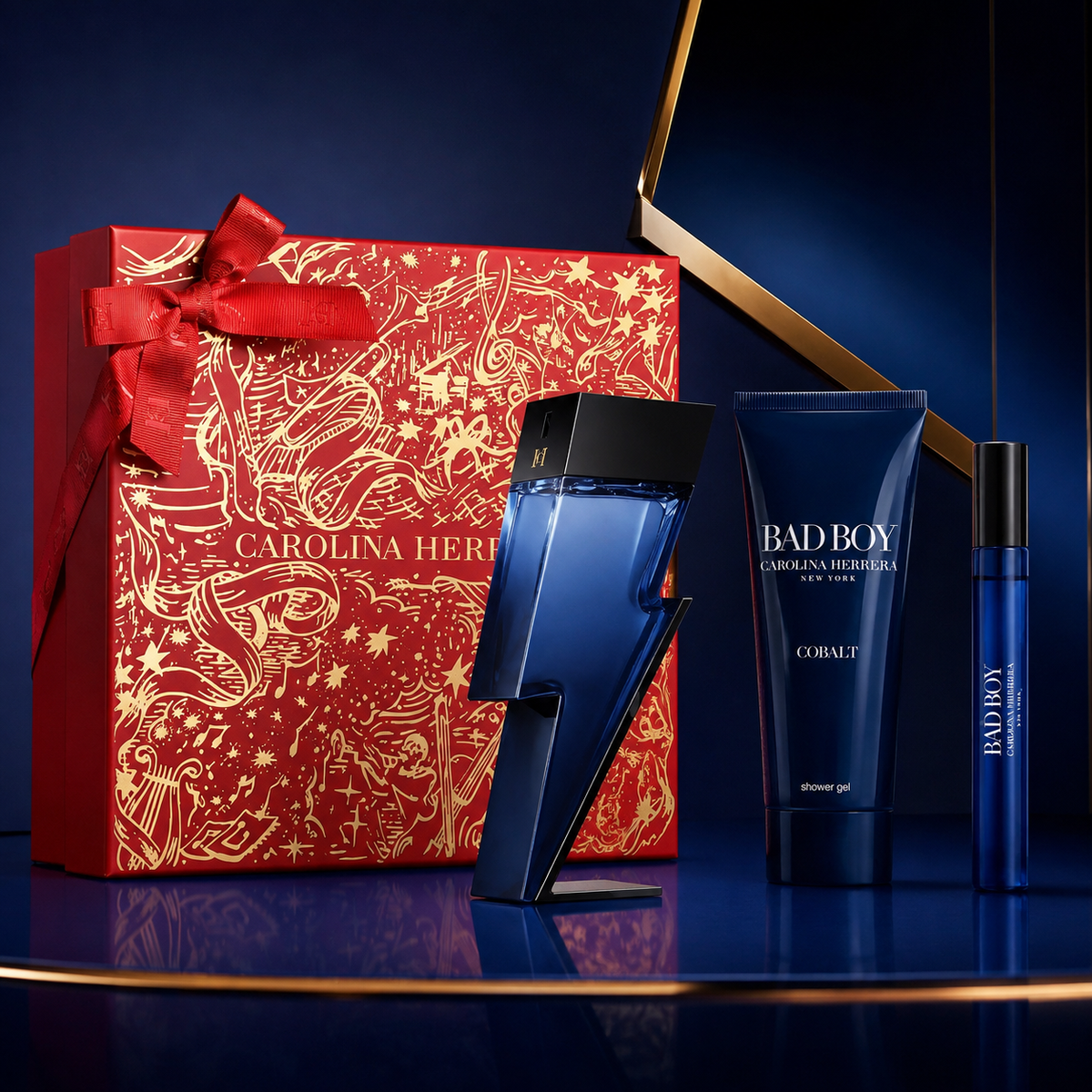 Carolina Herrera Bad Boy Cobalt 3-Piece Gift Set for Men (Full-Size Shower Gel Edition)