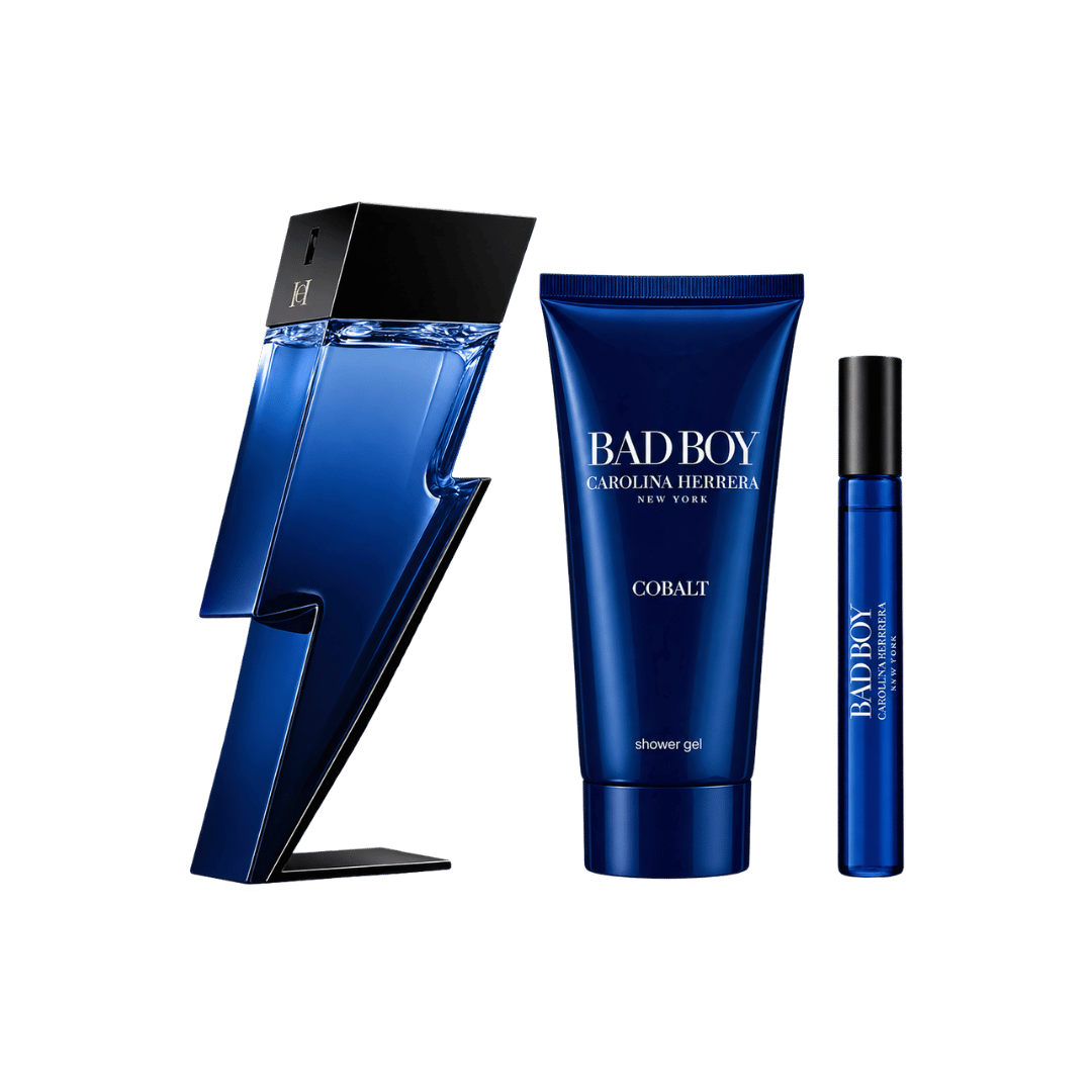 Carolina Herrera Bad Boy Cobalt 3-Piece Gift Set for Men (Full-Size Shower Gel Edition)