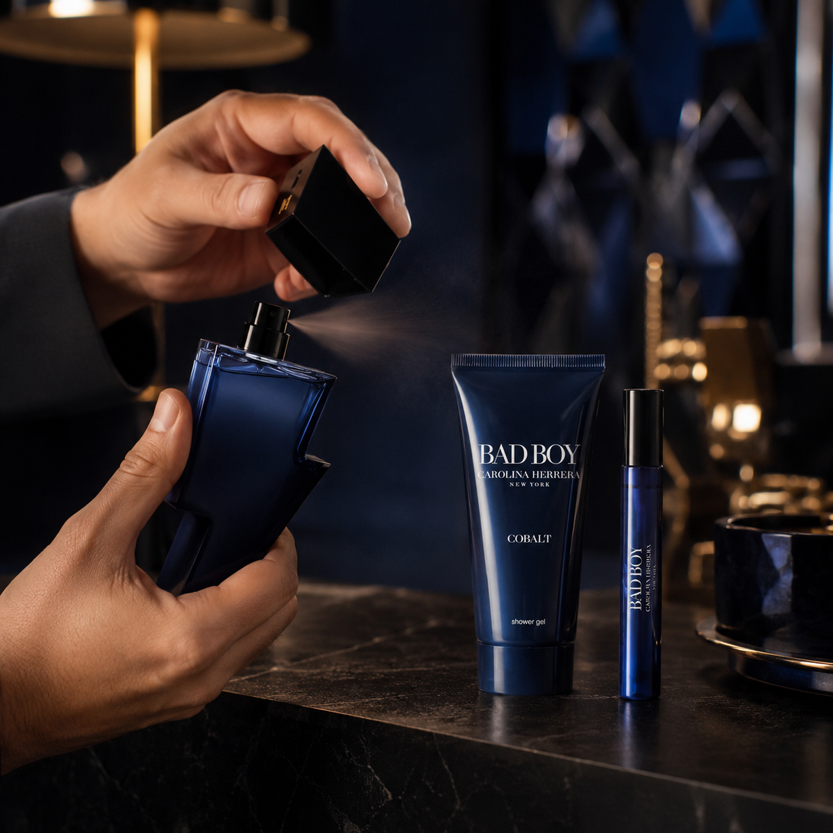 Carolina Herrera Bad Boy Cobalt 3-Piece Gift Set for Men (Full-Size Shower Gel Edition)