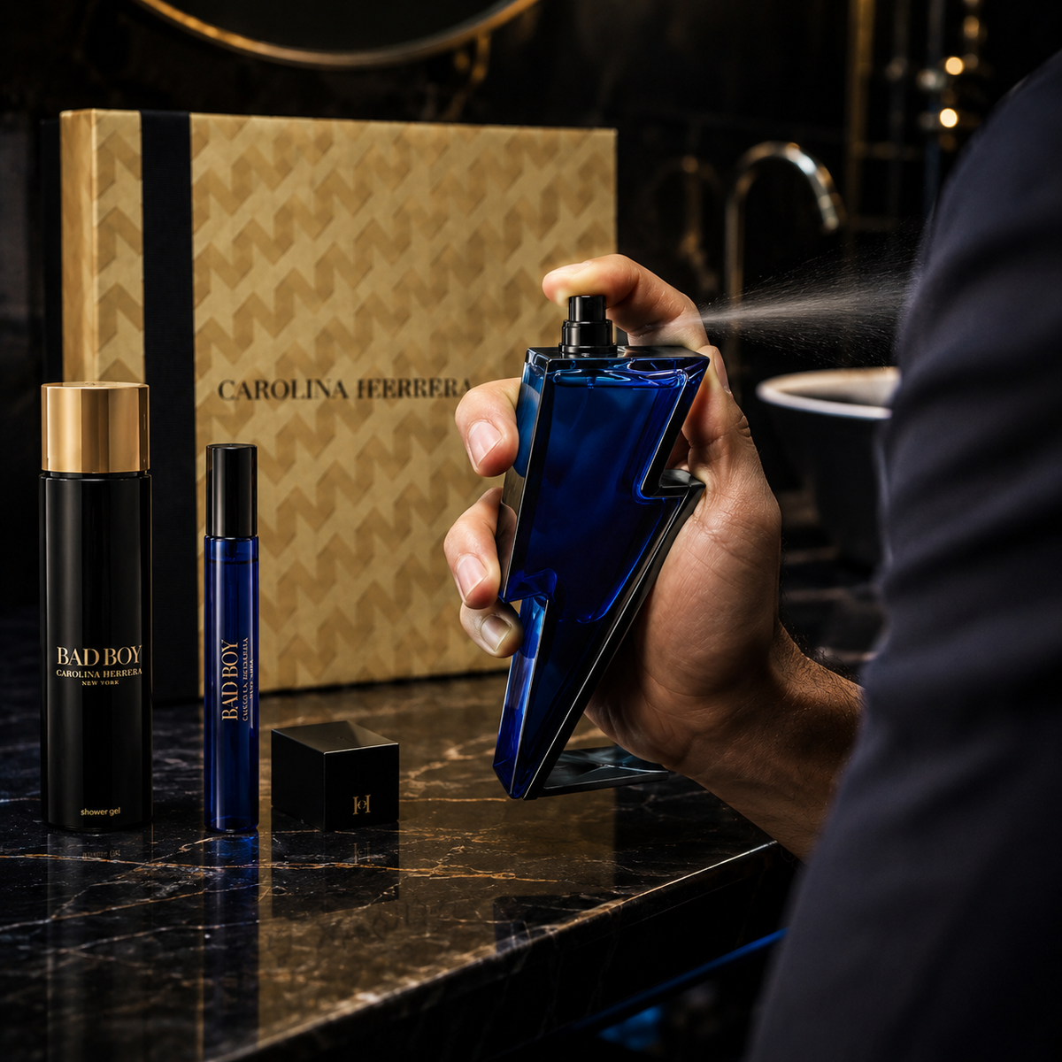 Carolina Herrera Bad Boy Cobalt 3-Piece Gift Set for Men (Travel Spray Edition)
