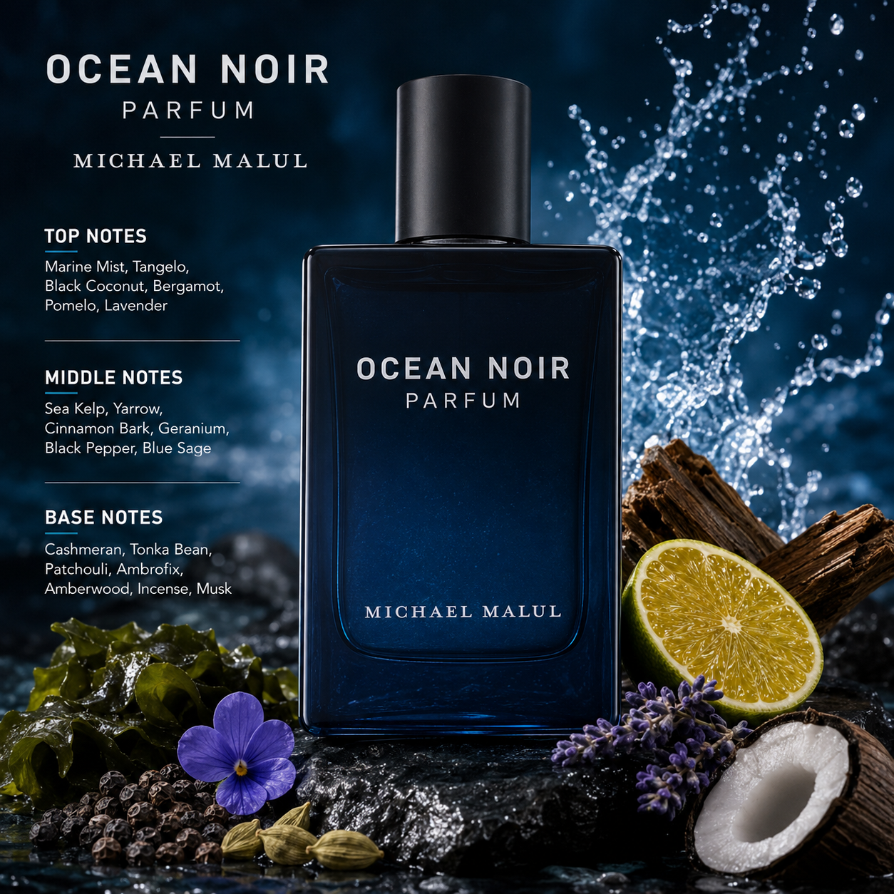 Michael Malul Ocean Noir Eau de Parfum for Men 3.4 Ounce
