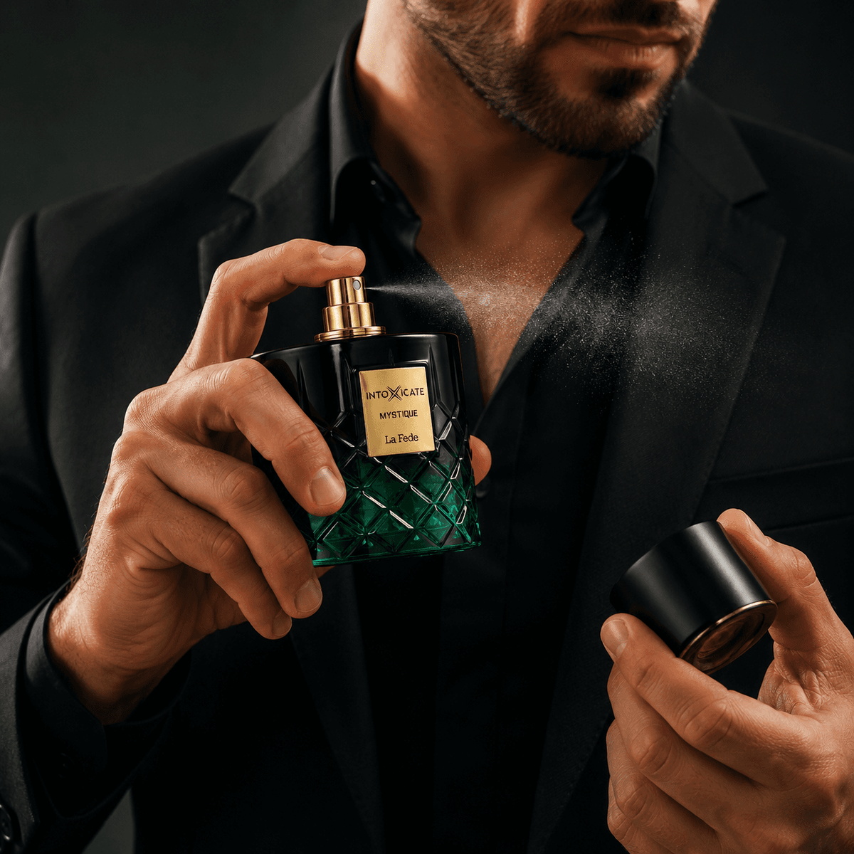 Khadlaj La Fede Intoxicate Mystique notes with bergamot, guaiac wood, benzoin, vanilla and musk