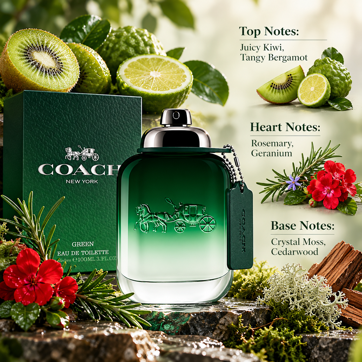 Coach Green Eau de Toilette for Men 3.4 Ounce