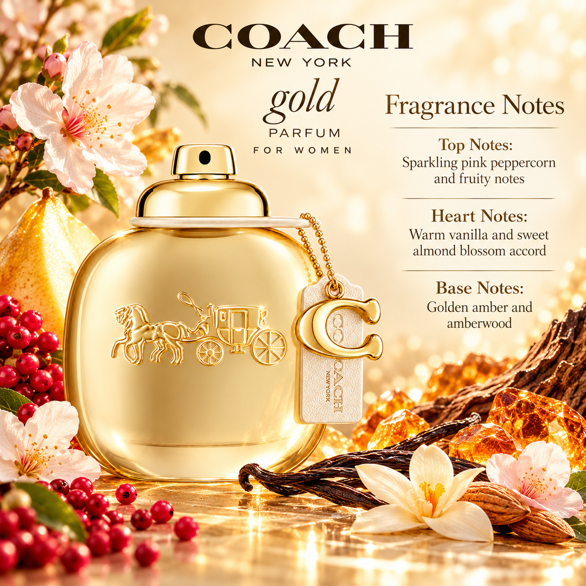 Coach New York Gold Parfum for Women 3.0 Ounce
