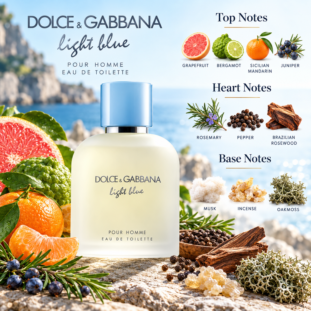 Dolce & Gabbana Light Blue Pour Homme Eau de Toilette for Men 3.4 Ounce