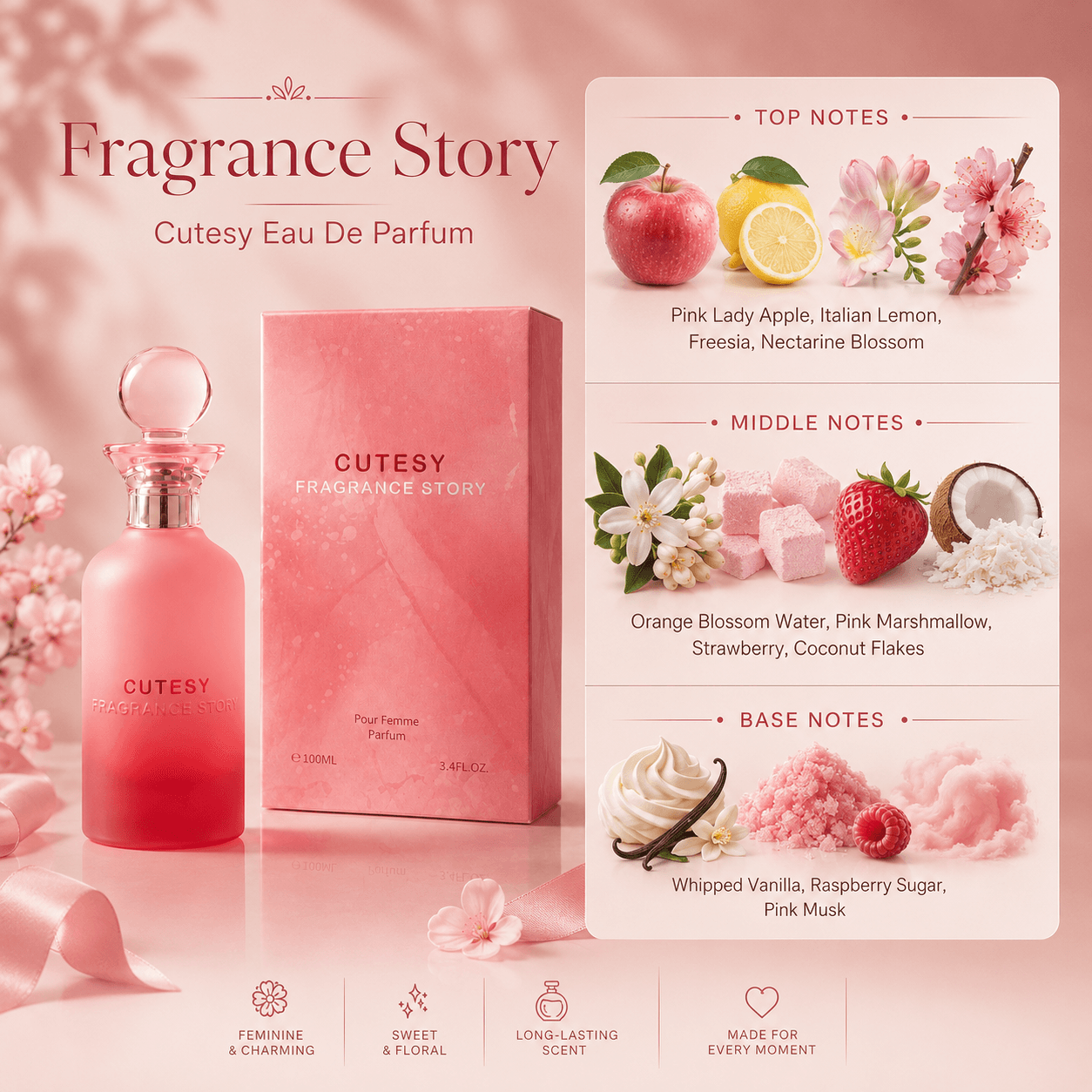 Fragrance Story Cutesy Eau De Parfum Spray For Women 3.4 Ounce
