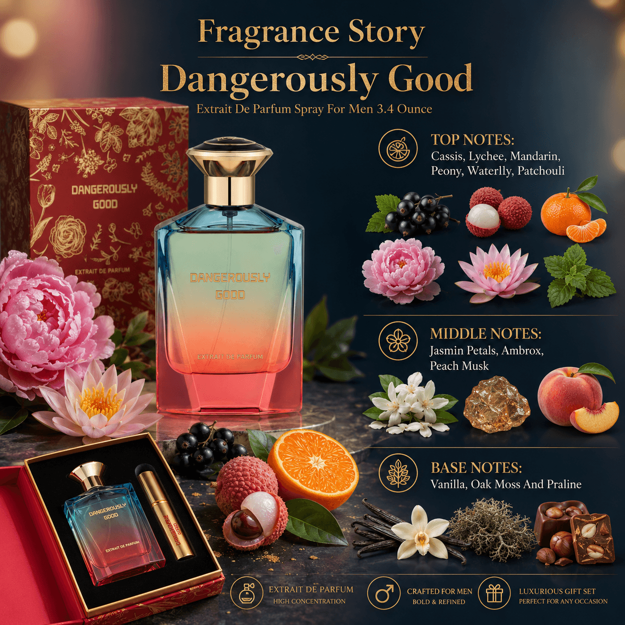 Fragrance Story Dangerously Good Extrait De Parfum Spray For Men 3.4 Ounce