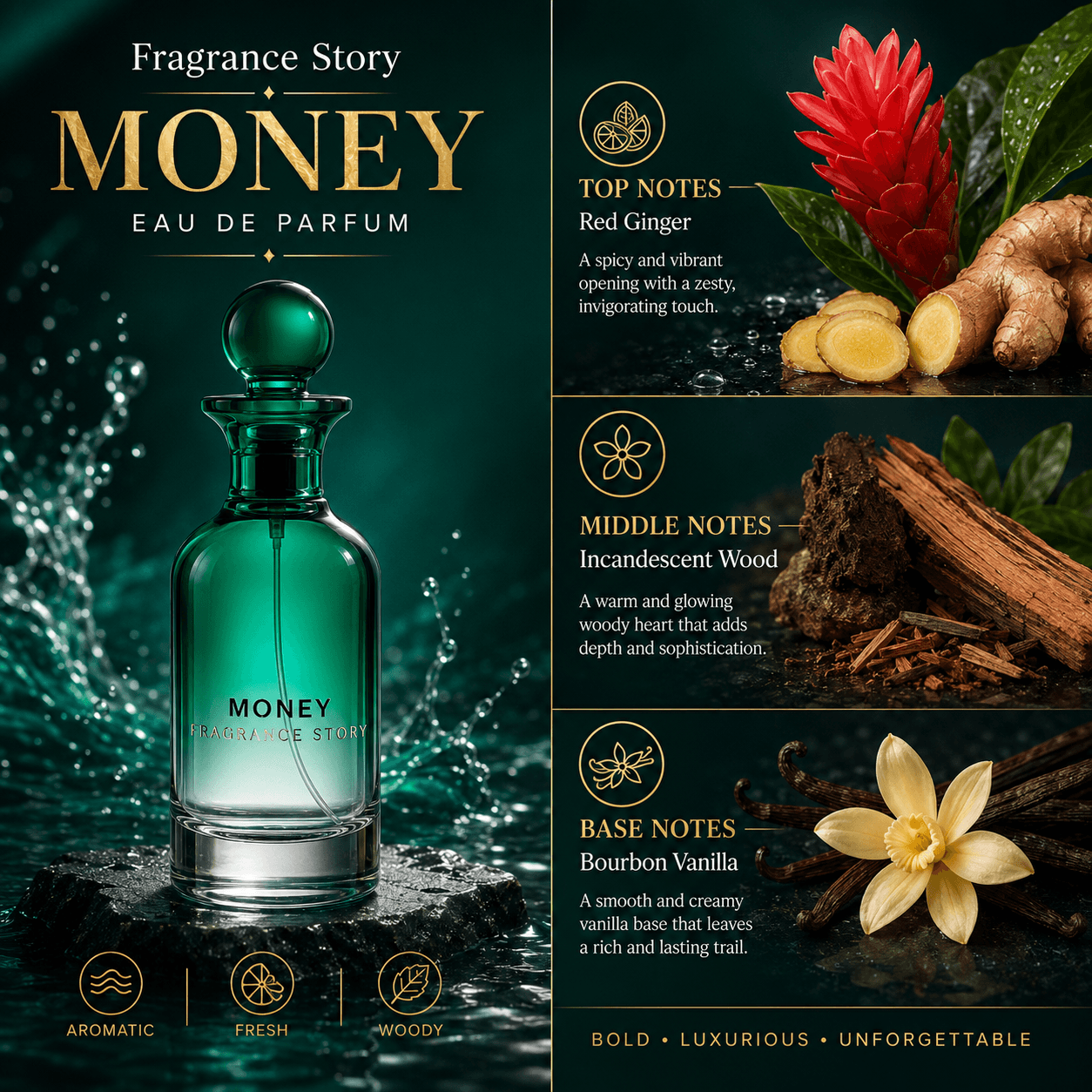 Fragrance Story Money Eau De Parfum Spray For Men 3.4 Ounce