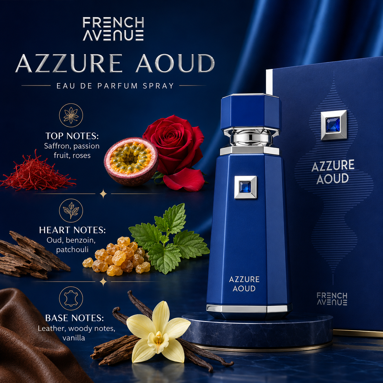 French Avenue Azzure Aoud Eau De Parfum Spray for Unisex, 3.4 Ounce