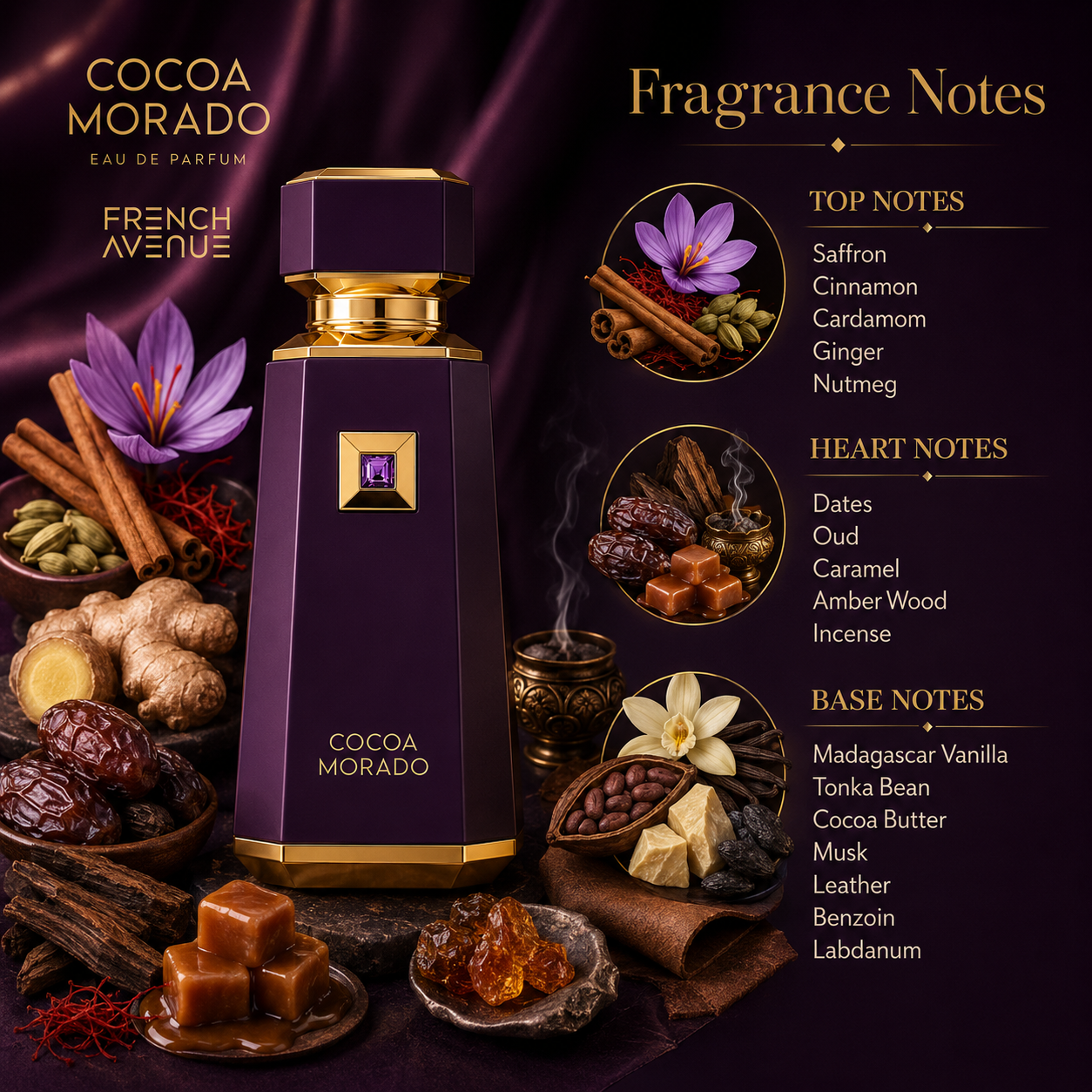 French Avenue Cocoa Morado Eau De Parfum Spray for Unisex, 3.4 Ounce