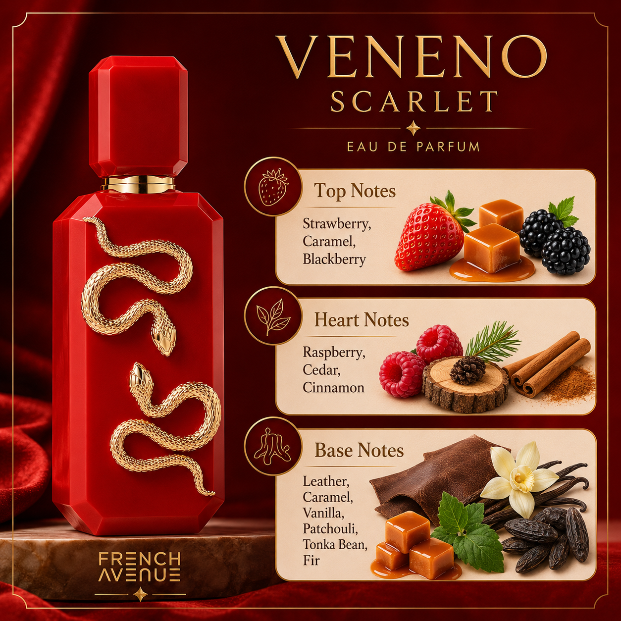 French Avenue Veneno Scarlet Eau De Parfum Spray for Unisex, 3.4 Ounce