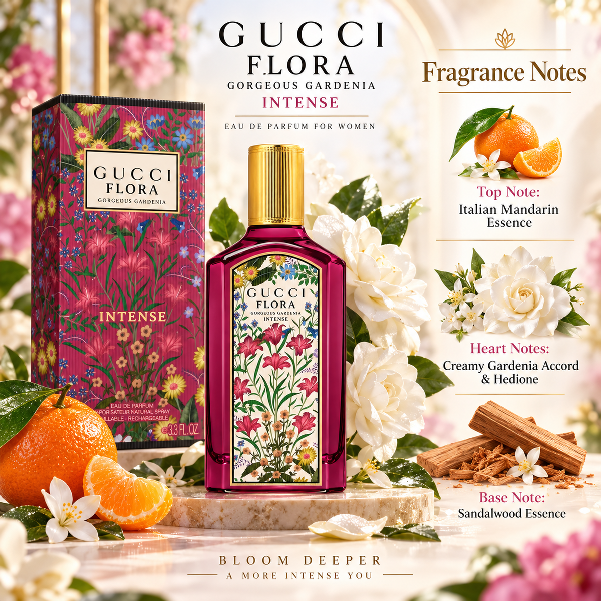 Gucci Flora Gorgeous Gardenia Intense Eau de Parfum for Women, 3.4 Ounce