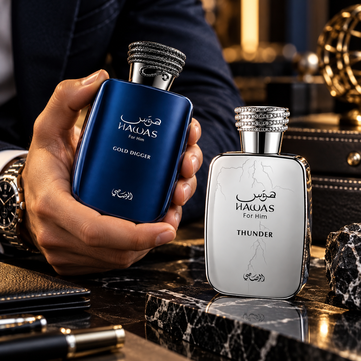 Hawas Gold Digger + Hawas Thunder 2-Piece Fragrance Bundle for Men