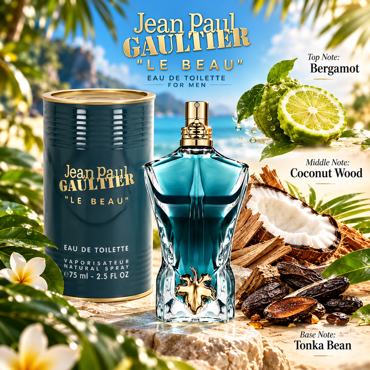Jean Paul Gaultier Le Beau Eau de Toilette for Men 2.5 Ounce