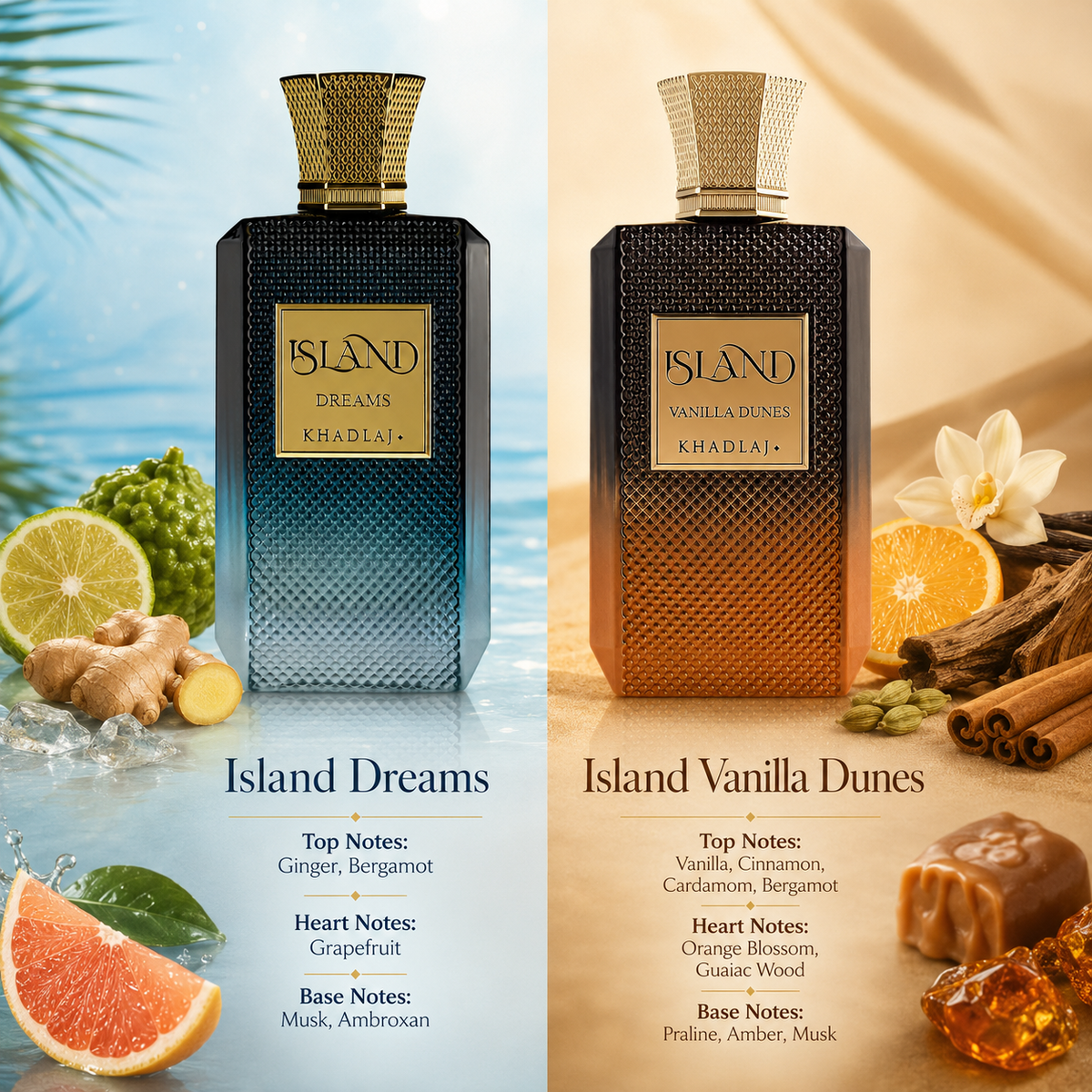 Khadlaj 2 Piece Bundle Set (Khadlaj Island Vanilla Dunes & Khadlaj Island Dreams Extrait de Parfum Spray, 3.4 Ounce)