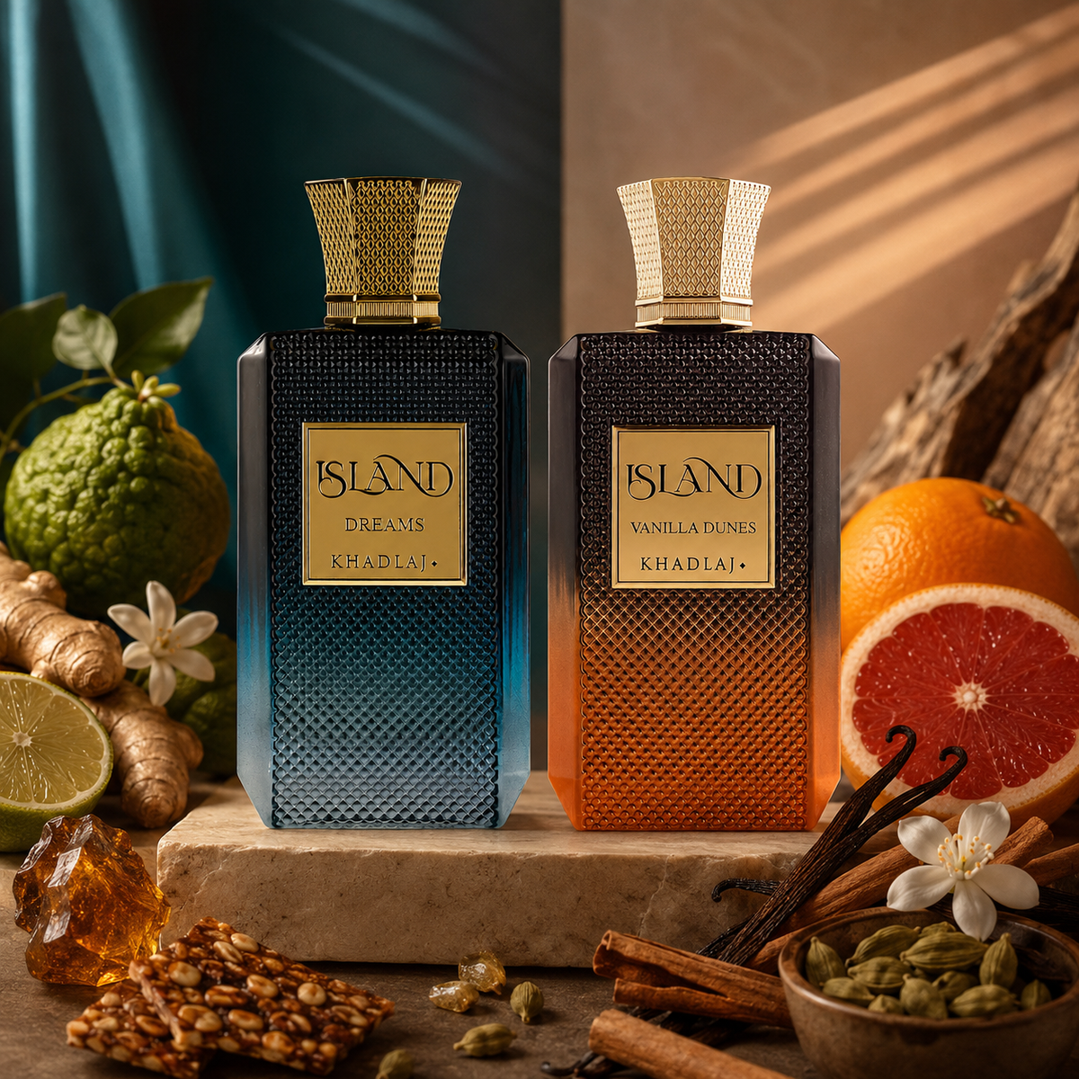 Khadlaj 2 Piece Bundle Set (Khadlaj Island Vanilla Dunes & Khadlaj Island Dreams Extrait de Parfum Spray, 3.4 Ounce)