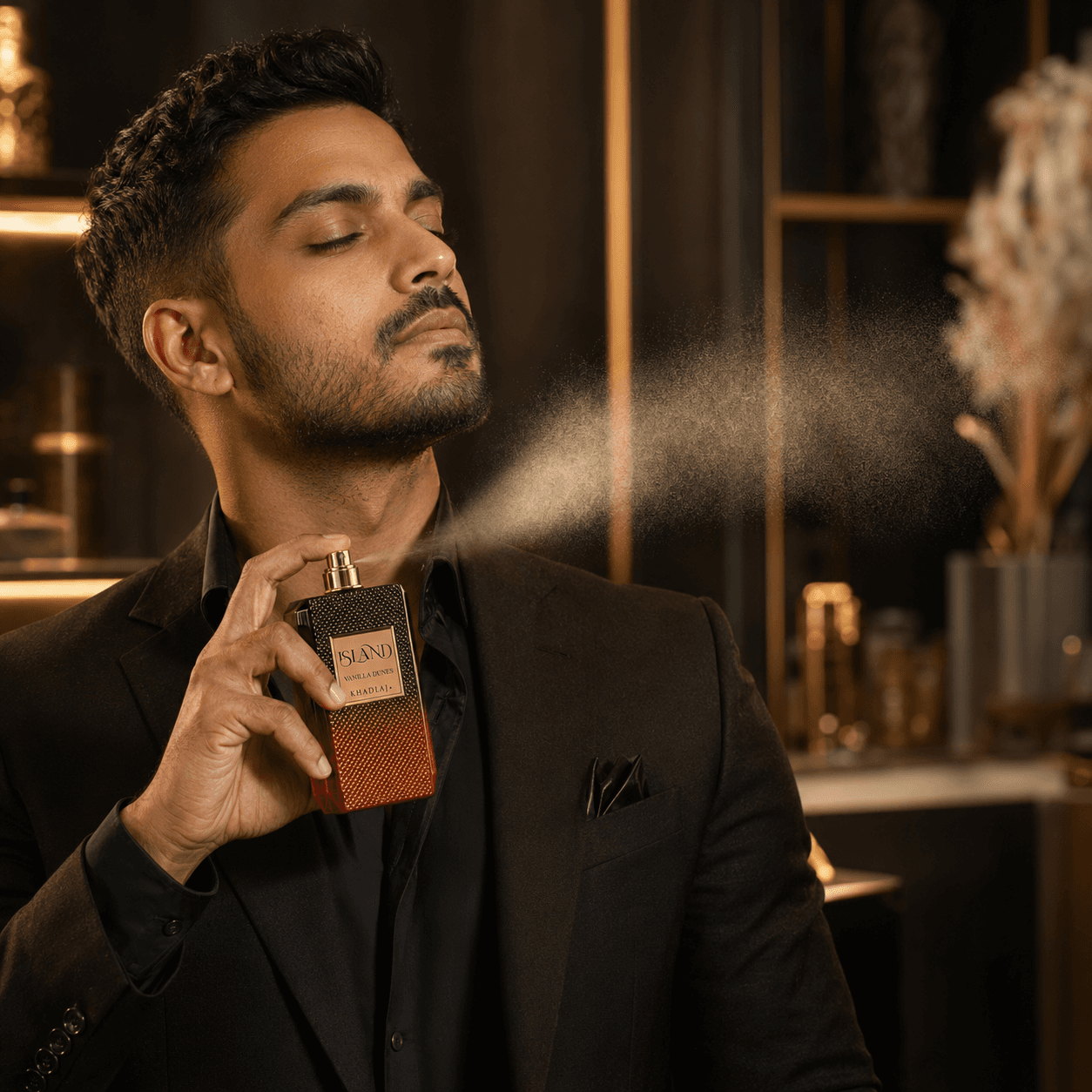 Khadlaj Island Vanilla Dunes unisex perfume in a warm desert-inspired fragrance setting