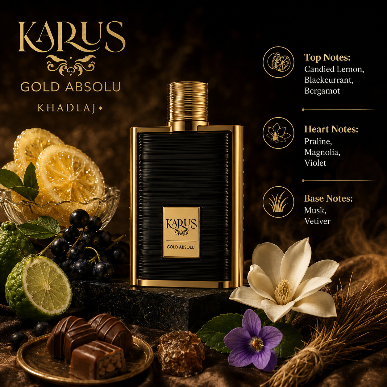 Khadlaj Karus Gold Absolu Eau de Parfum for Unisex, 3.4 Ounce