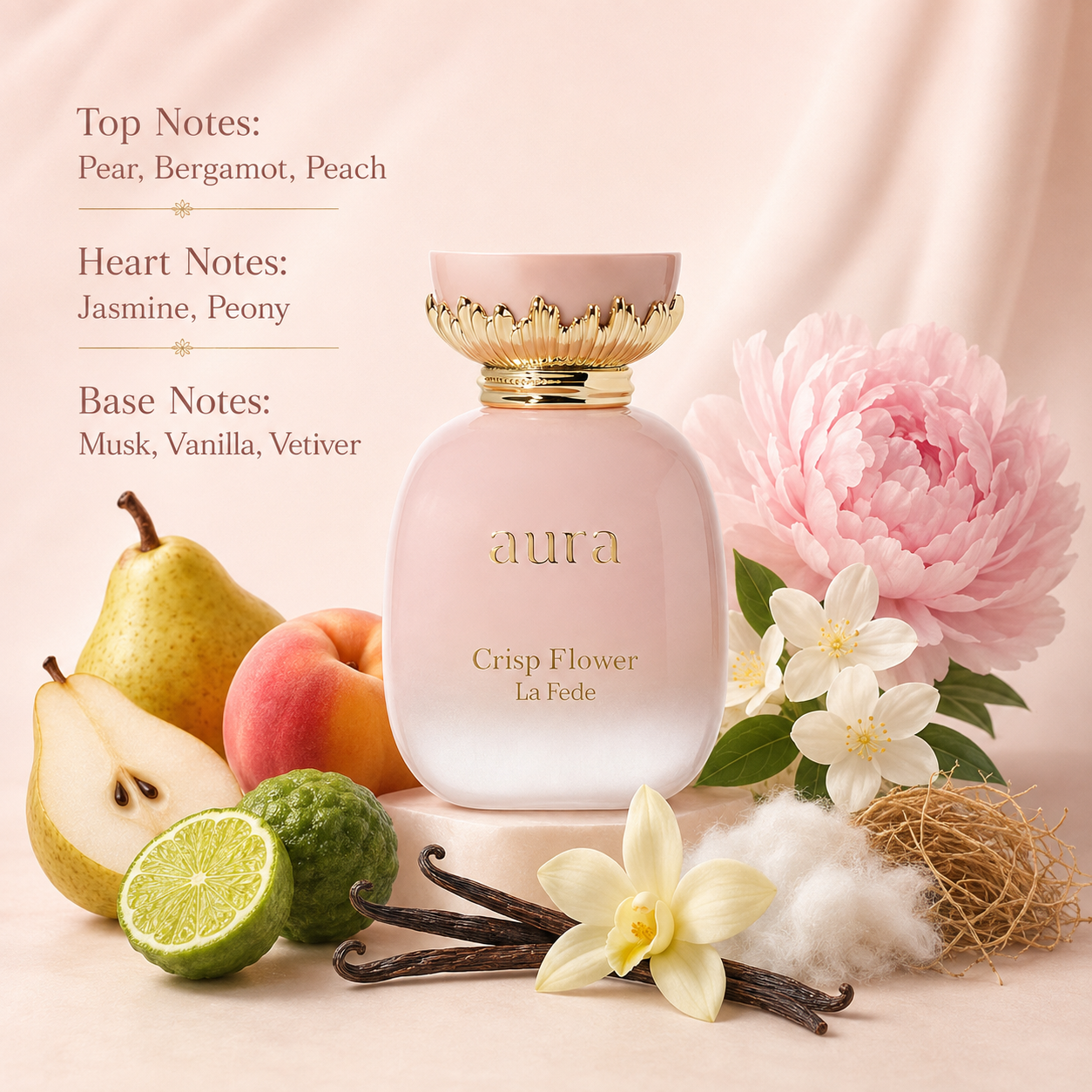 Khadlaj La Fede Aura Crisp Flower Eau de Parfum for Women, 3.4 Ounce