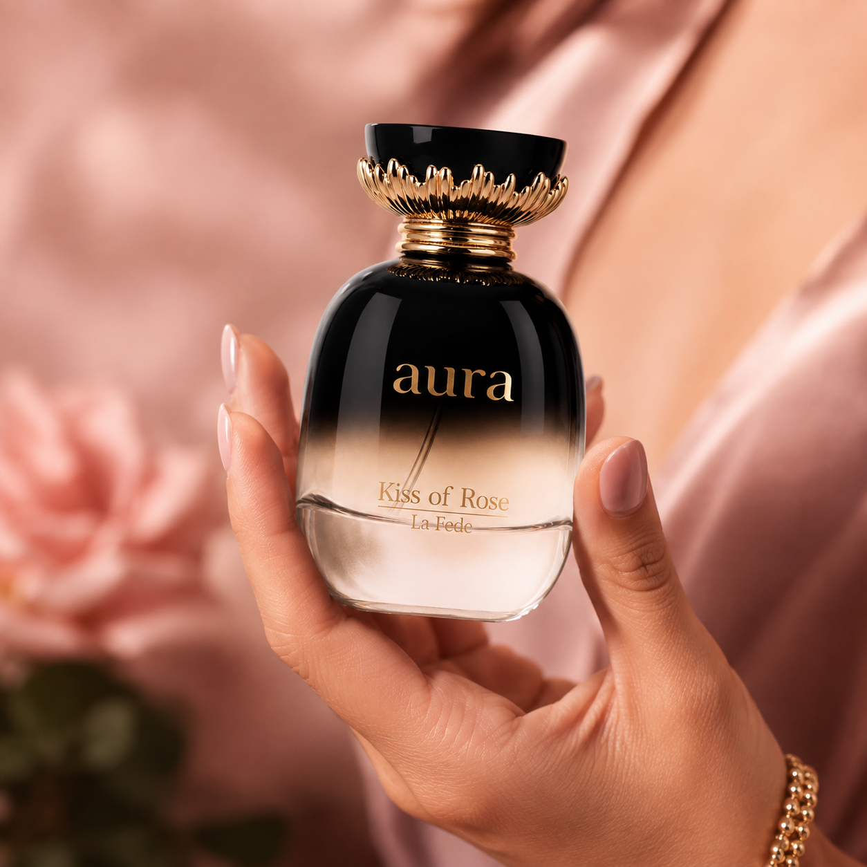 Khadlaj La Fede Aura Kiss of Rose Eau de Parfum for Women, 3.4 Ounce