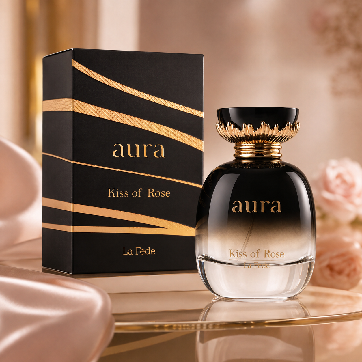 Khadlaj La Fede Aura Kiss of Rose Eau de Parfum for Women, 3.4 Ounce