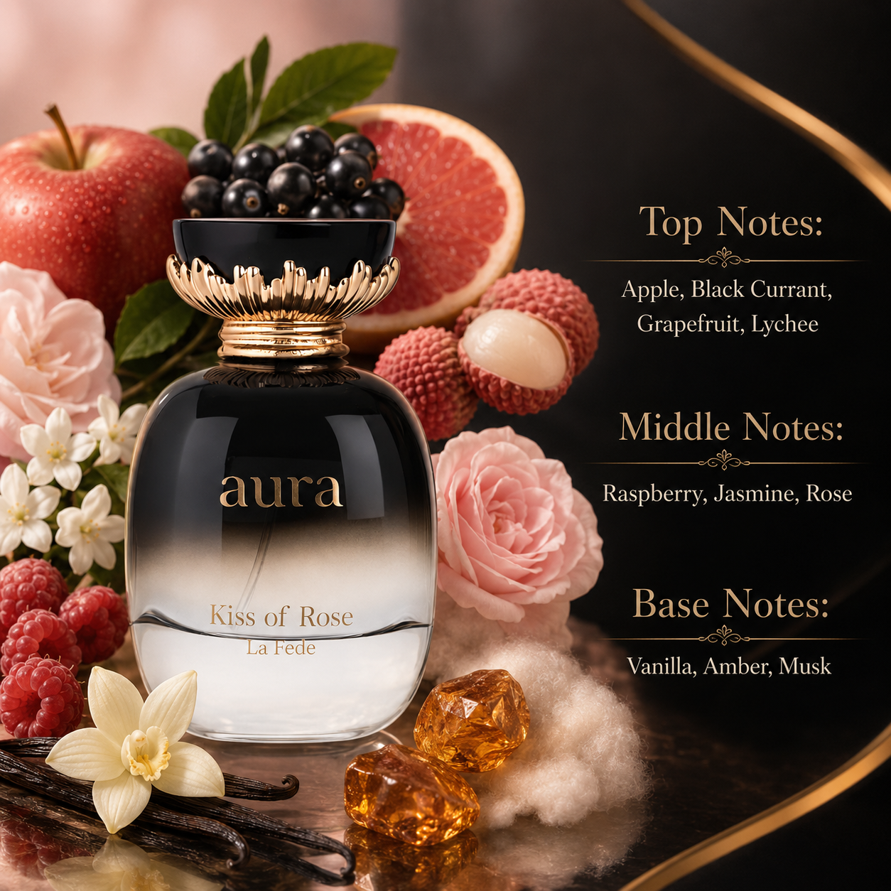 Khadlaj La Fede Aura Kiss of Rose Eau de Parfum for Women, 3.4 Ounce