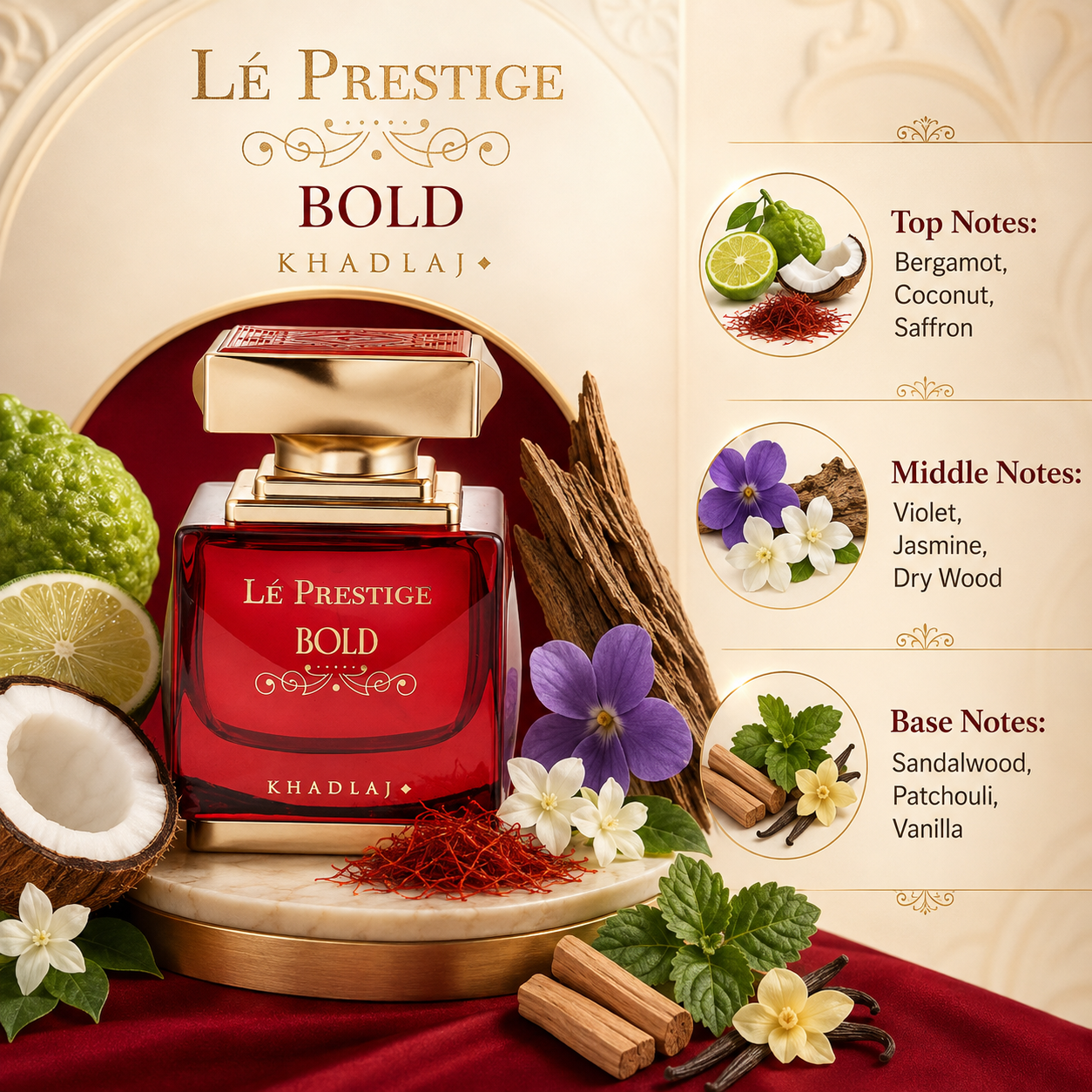 Khadlaj Le Prestige Bold Eau de Parfum for Unisex, 3.4 Ounce