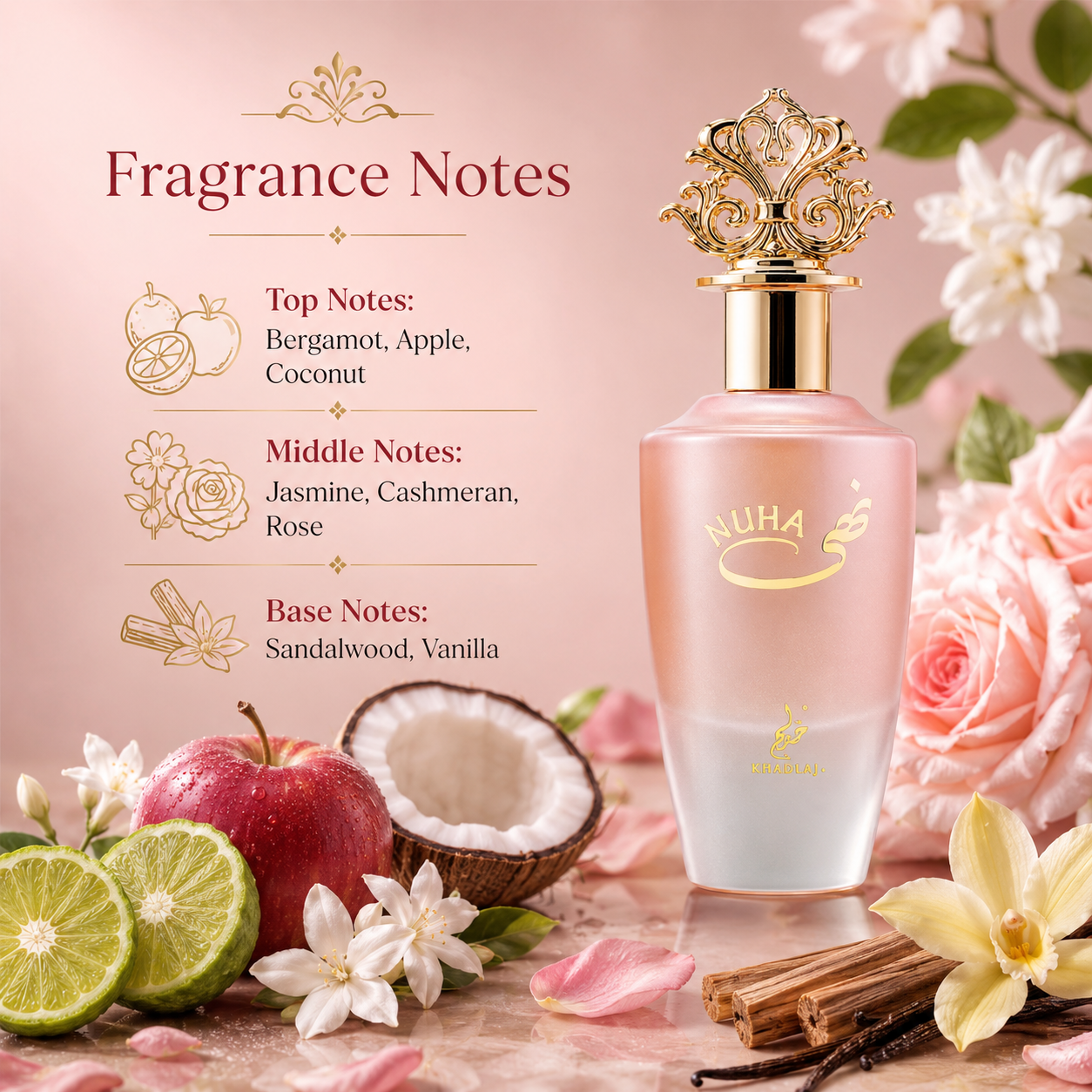 Khadlaj Nuha Eau de Perfume Spray for Women, 2.87 Ounce