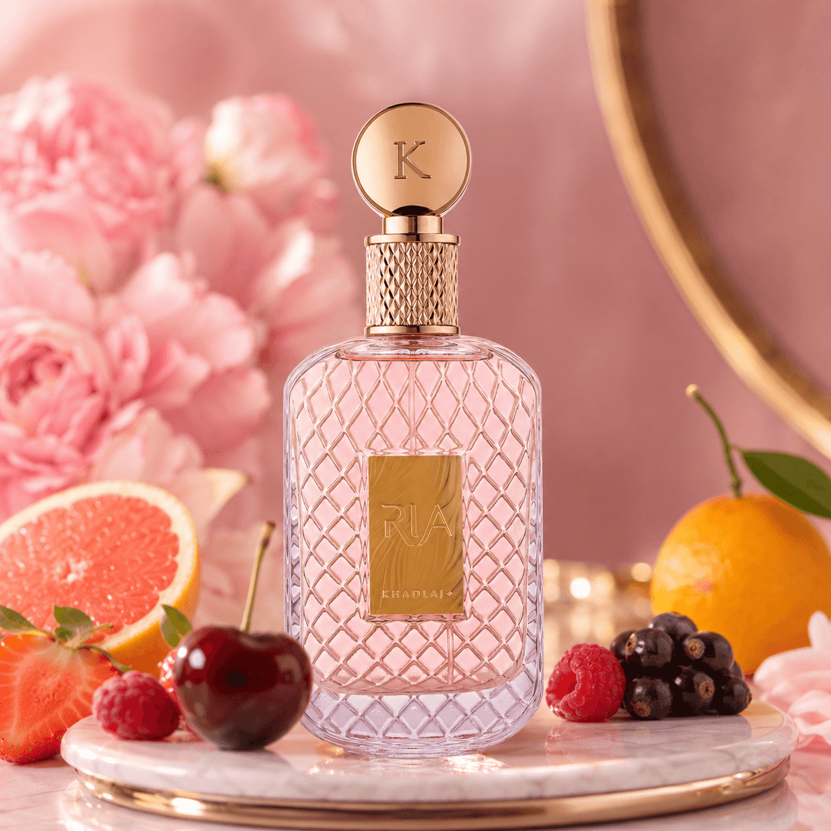 Khadlaj Ria women's fragrance styled with cherry, raspberry and black currant accents