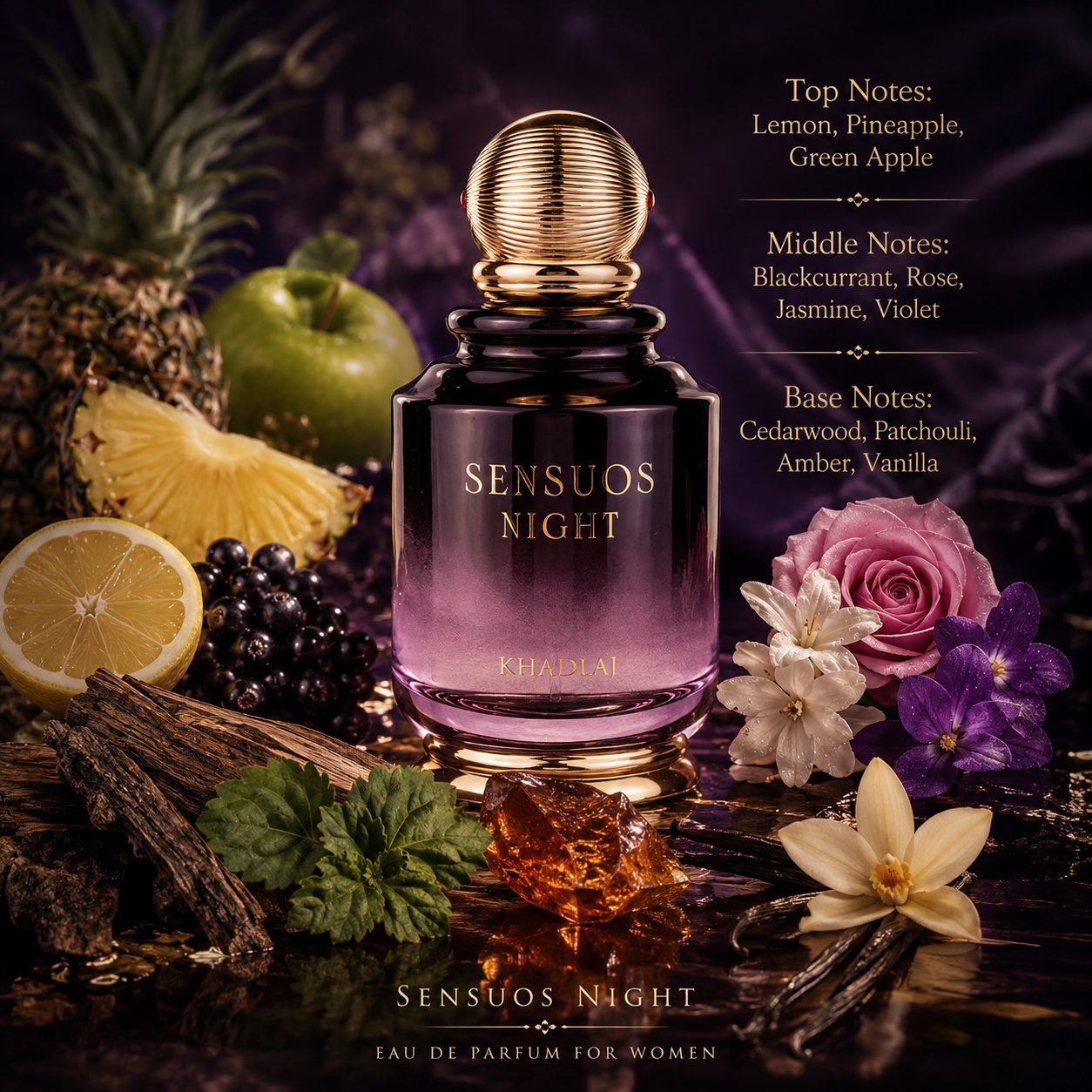 Khadlaj Sensuos Night Eau de Parfum for Unisex, 3.4 Ounce