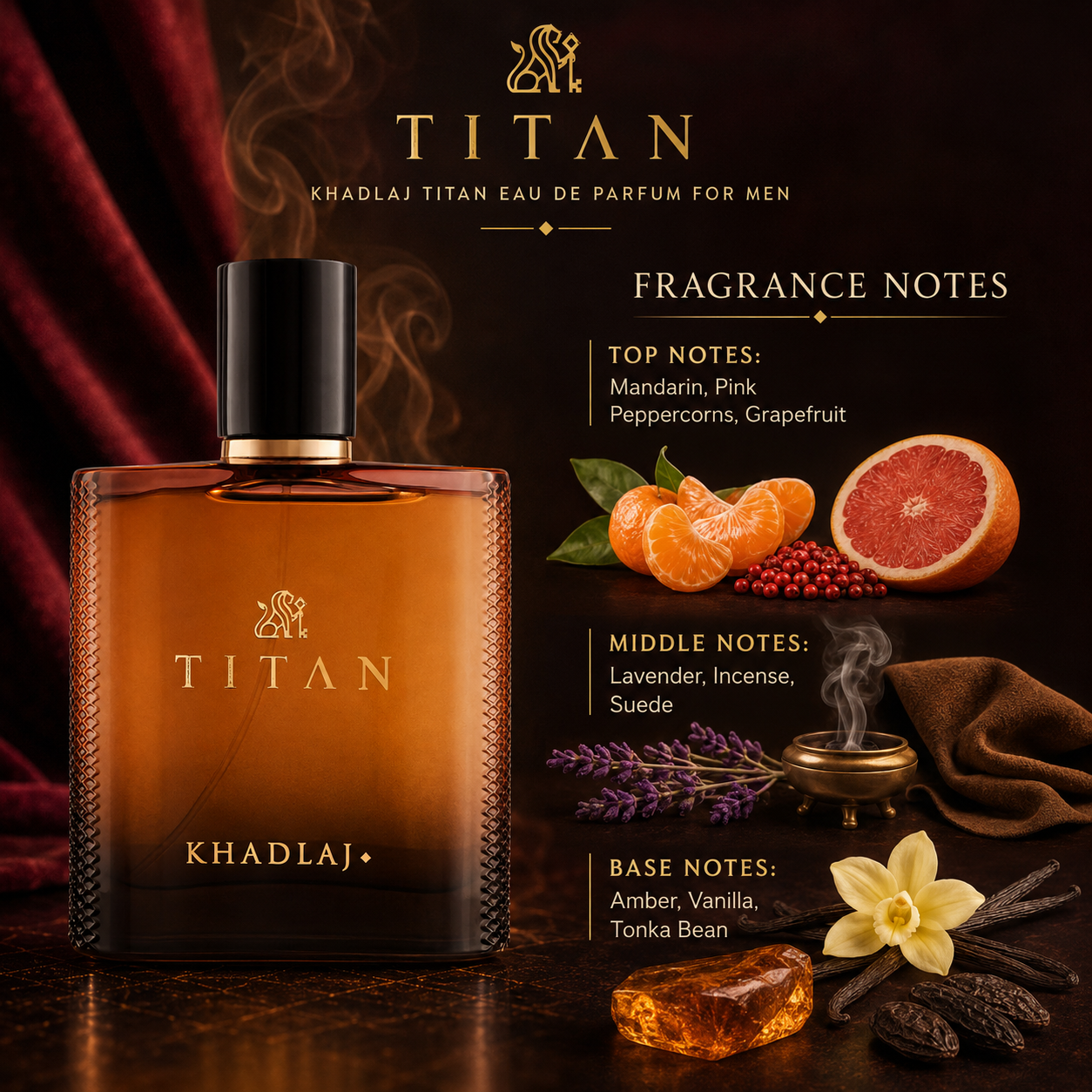 Khadlaj Titan Eau de Parfum Spray for Men 3.4 Ounce