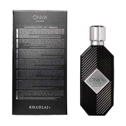 Khadlaj Onyx Silver Eau de Parfum Spray for Unisex, 3.4 Ounce