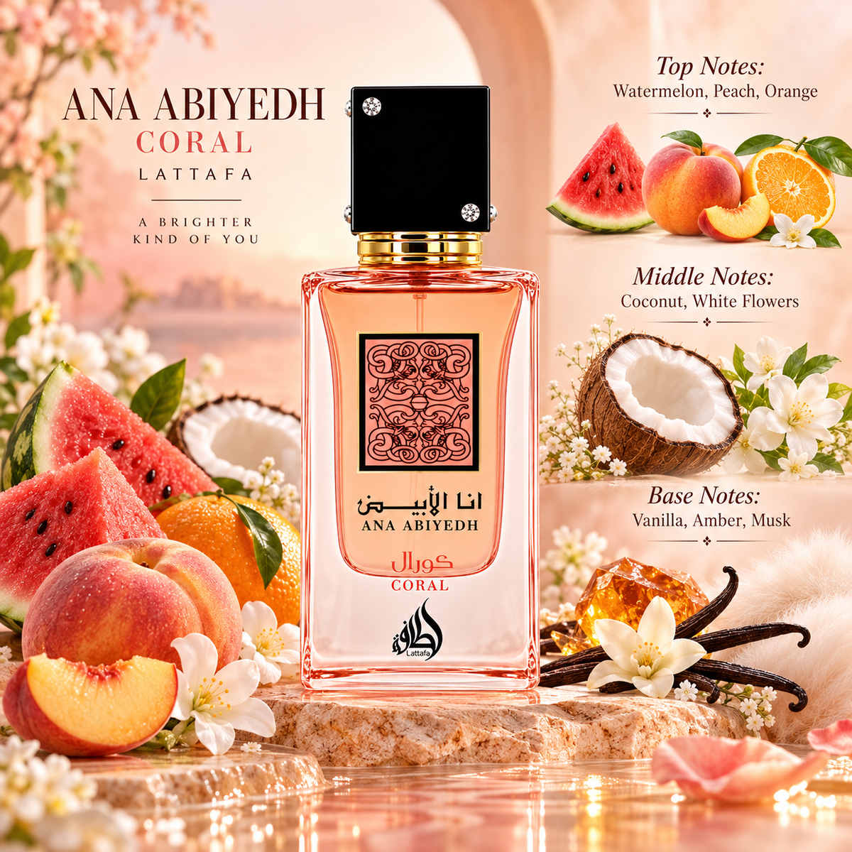 Lattafa Ana Abiyedh Coral Eau de Parfum for Unisex, 2.04 Ounce