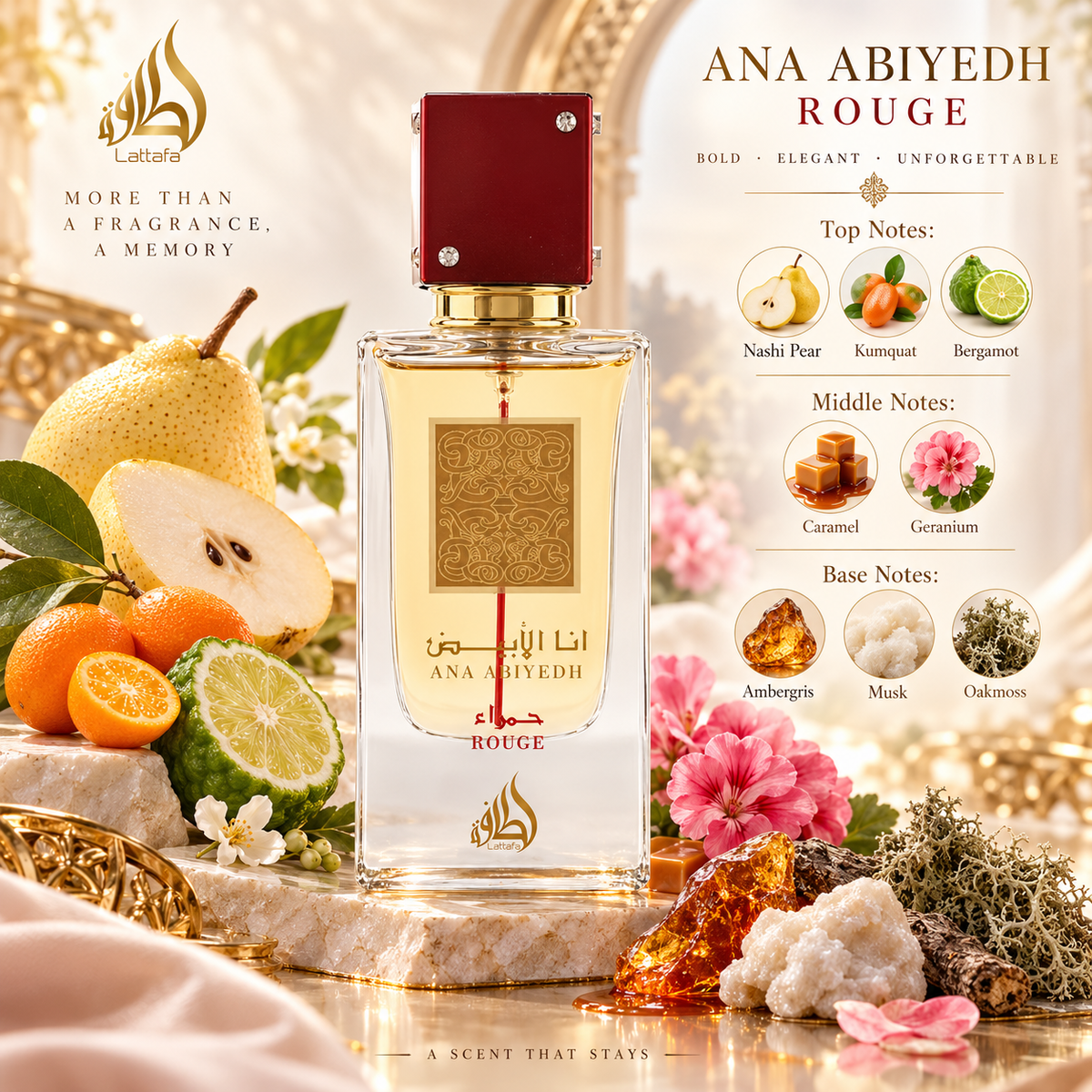 Lattafa Ana Abiyedh Rouge Eau de Parfum for Unisex, 2.0 Ounce