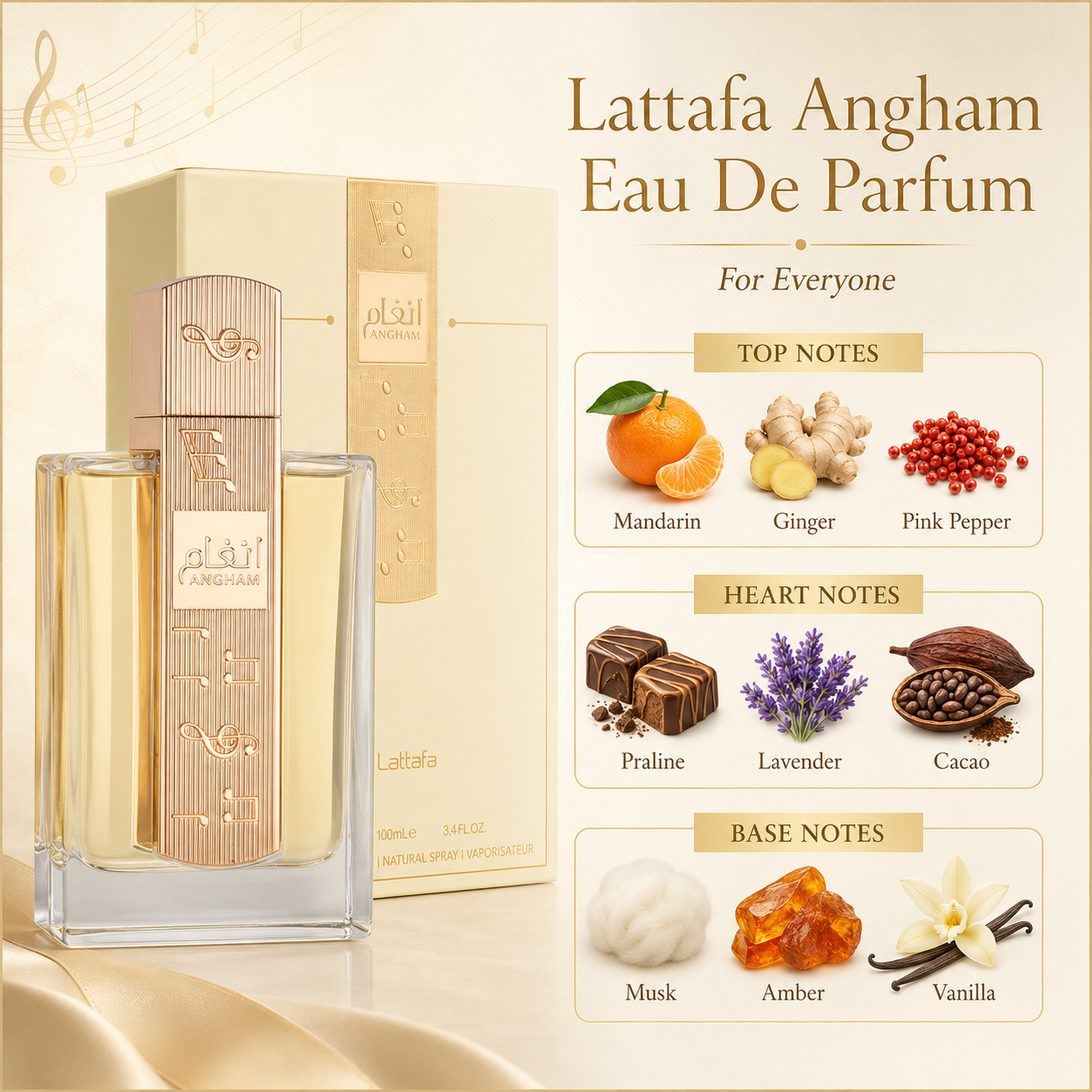 Lattafa Angham Eau de Parfum Spray for Unisex, 3.40 Ounce