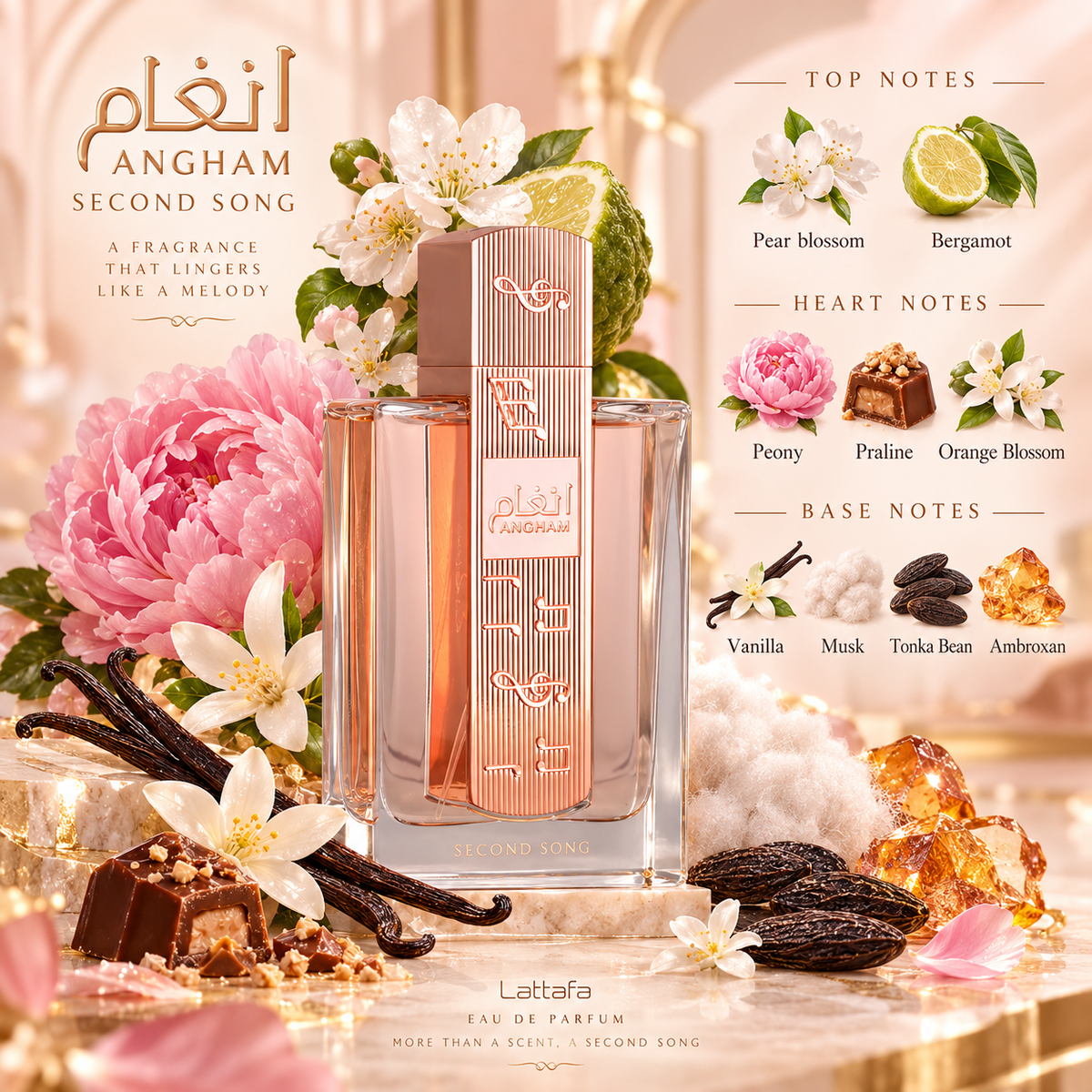 Lattafa Angham Second Song Eau de Parfum for Women, 3.4 Ounce
