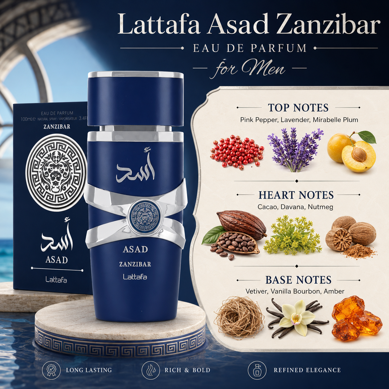 Lattafa Asad Zanzibar for Men Eau de Parfum Spray - 3.4 Ounce