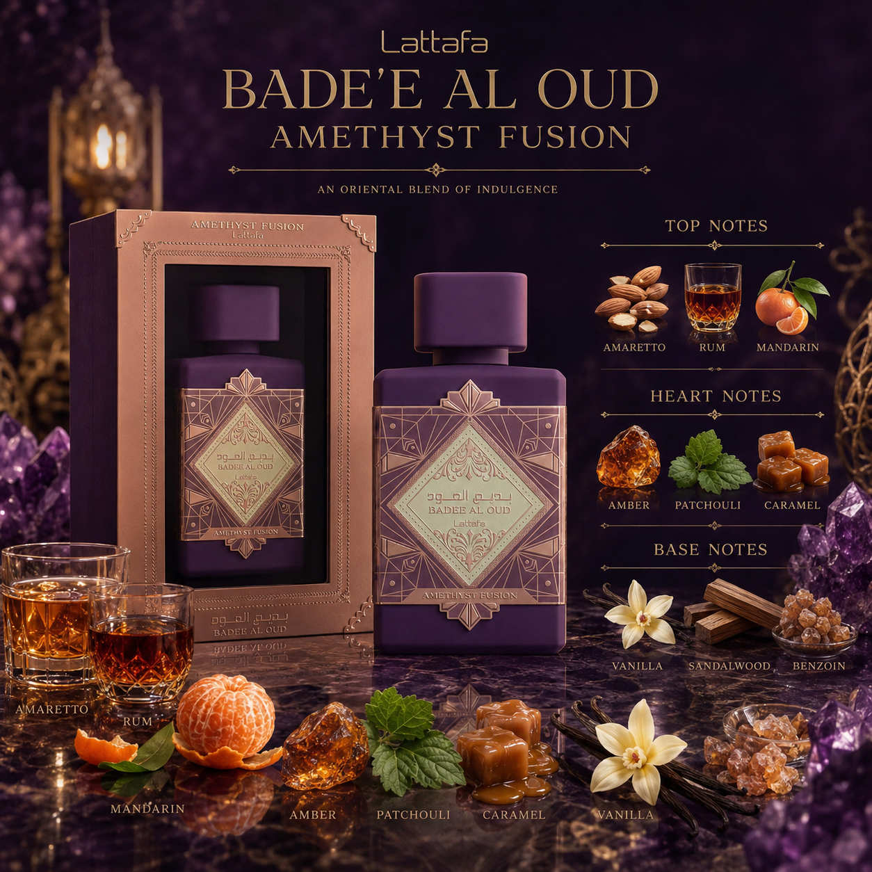 Lattafa Badee Al Oud Amethyst Fusion Eau de Parfum Spray For Unisex 3.4 Ounce