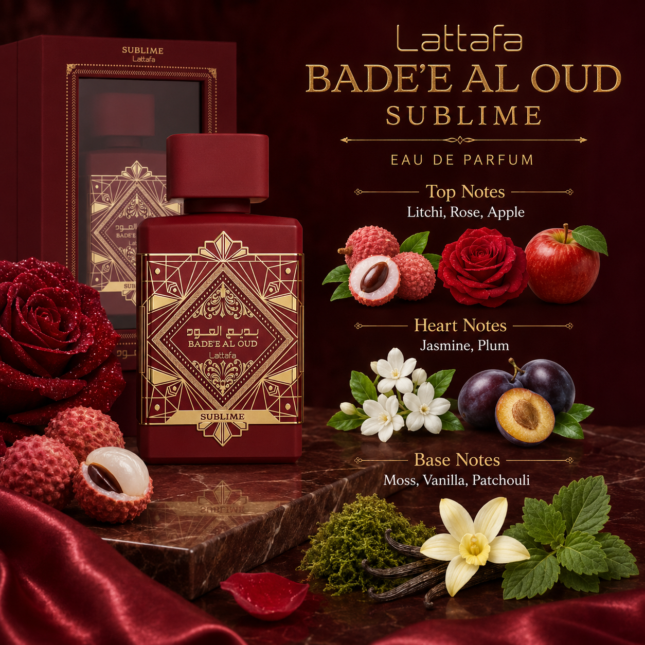 Lattafa Bade'e Al Oud Sublime for Unisex Eau de Parfum Spray, 3.4 Ounce